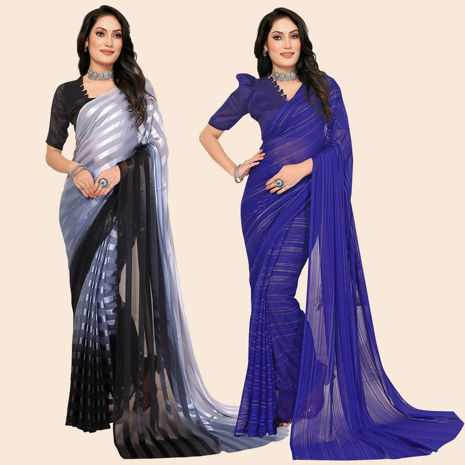     			Kashvi Sarees Satin Striped Saree With Unstitched Blouse Piece ( Multicolor )