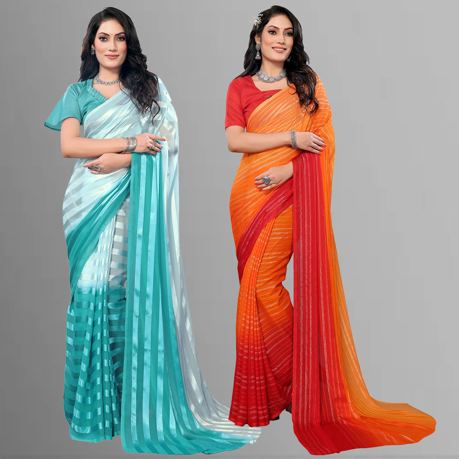 Kashvi Sarees Satin Striped Saree With Unstitched Blouse Piece ( Multicolor )     			Kashvi Sarees Satin Striped Saree With Unstitched Blouse Piece ( Multicolor )