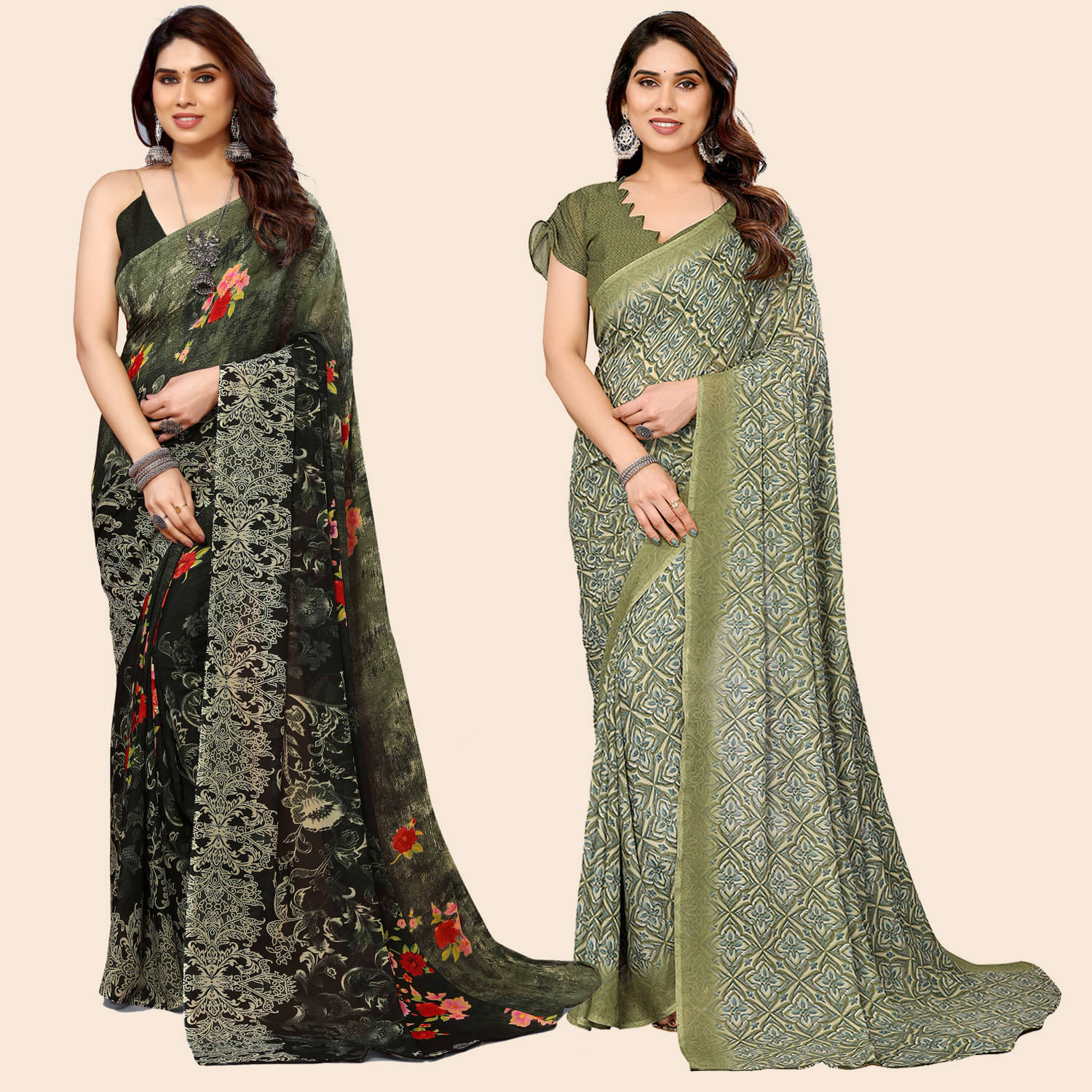     			Kashvi Sarees Georgette Printed Saree With Unstitched Blouse Piece ( Multicolor )
