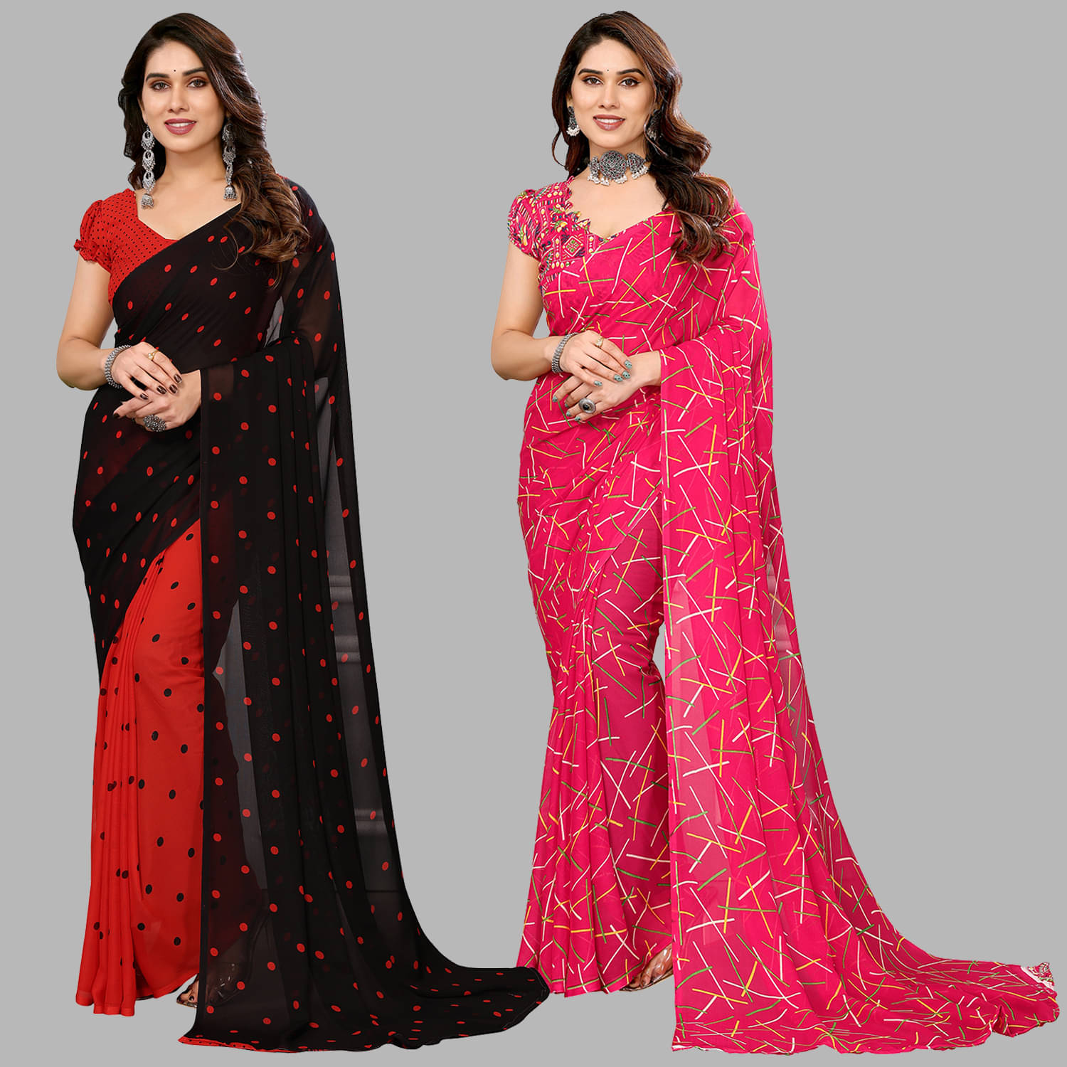     			Kashvi Sarees Georgette Printed Saree With Unstitched Blouse Piece ( Multicolor )