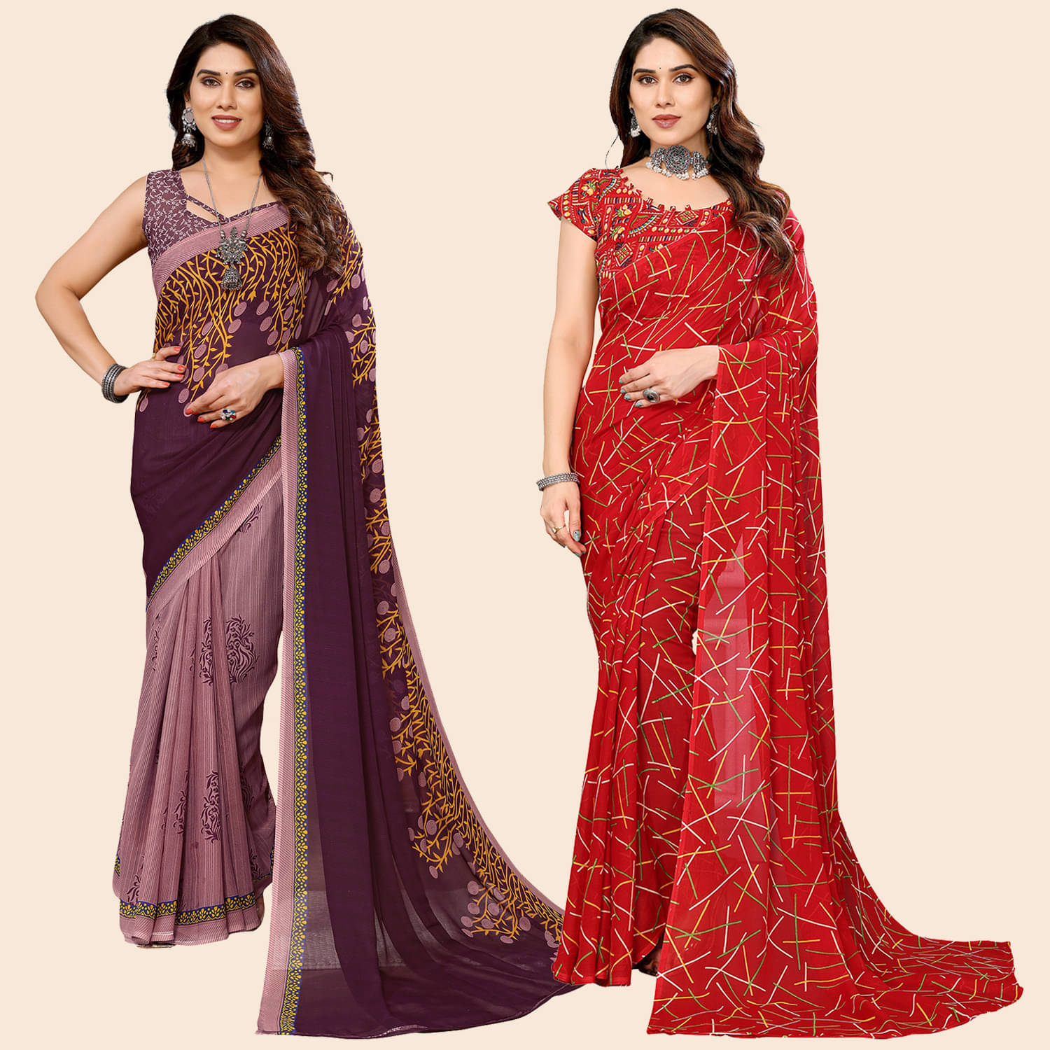     			Kashvi Sarees Georgette Printed Saree With Unstitched Blouse Piece ( Multicolor )