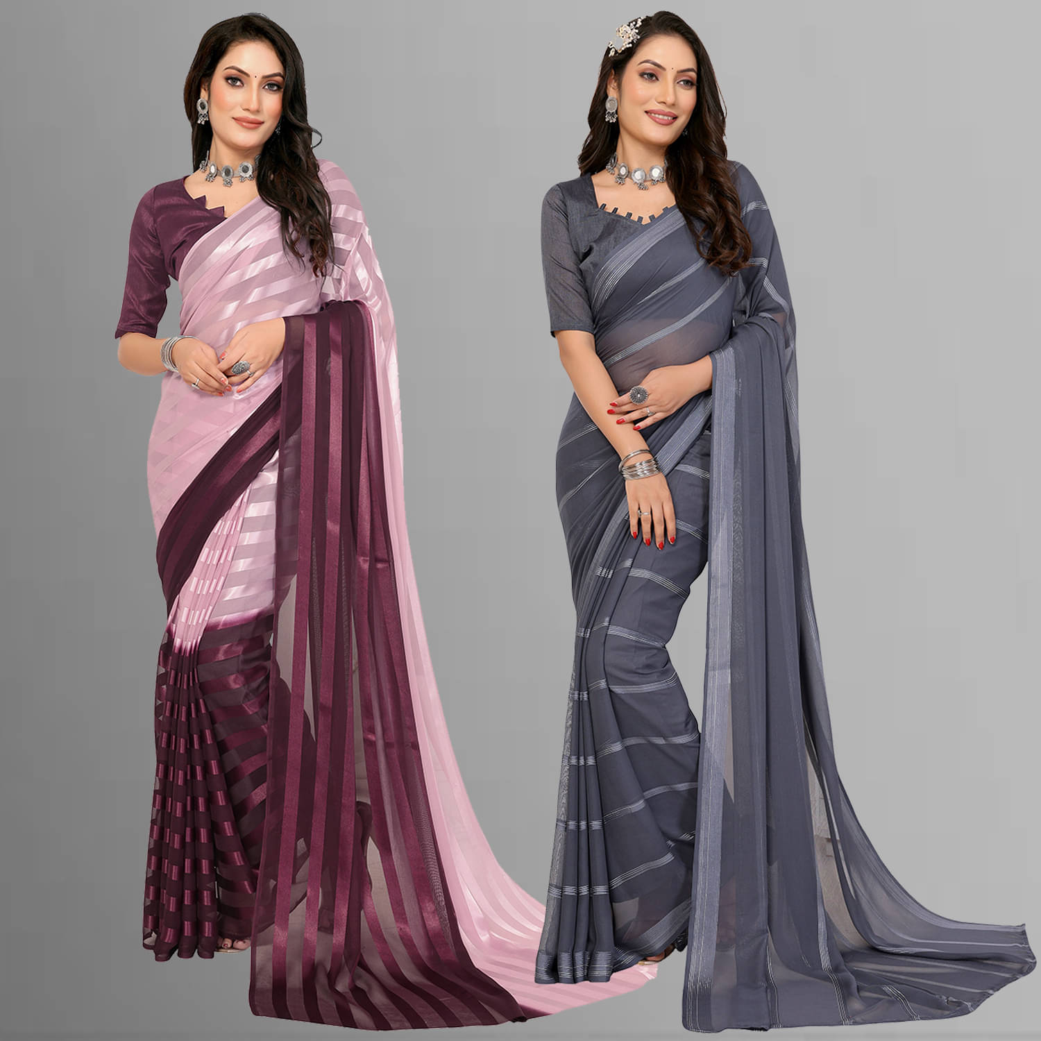 Kashvi Sarees Satin Striped Saree With Unstitched Blouse Piece ( Multicolor ) Kashvi Sarees Satin Striped Saree With Unstitched Blouse Piece ( Multicolor )