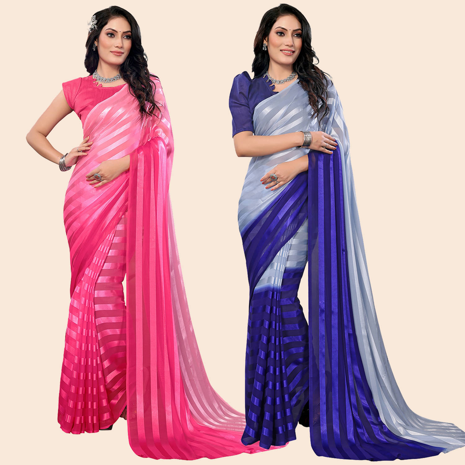 Kashvi Sarees Satin Striped Saree With Unstitched Blouse Piece ( Multicolor )     			Kashvi Sarees Satin Striped Saree With Unstitched Blouse Piece ( Multicolor )