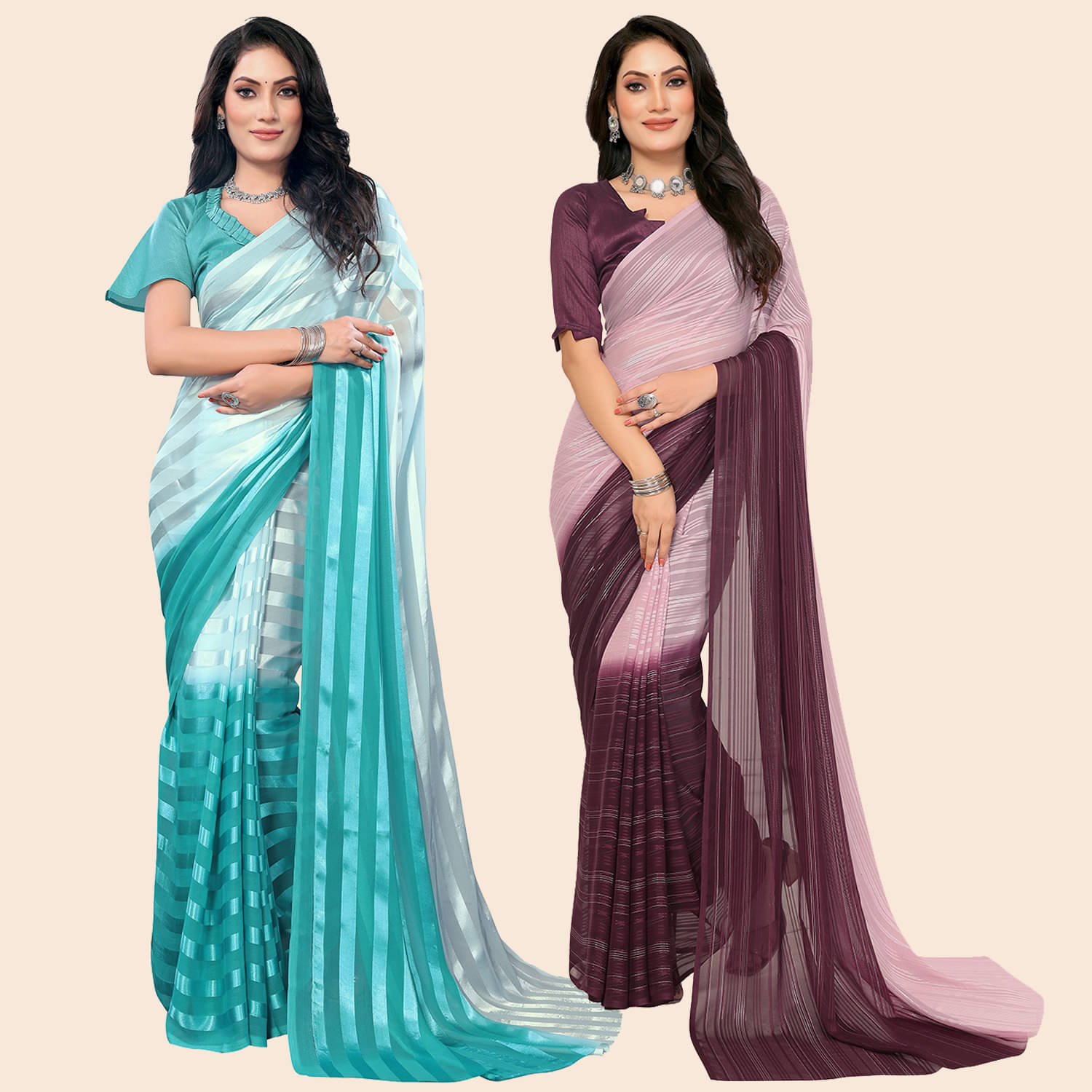     			Kashvi Sarees Satin Striped Saree With Unstitched Blouse Piece ( Multicolor )