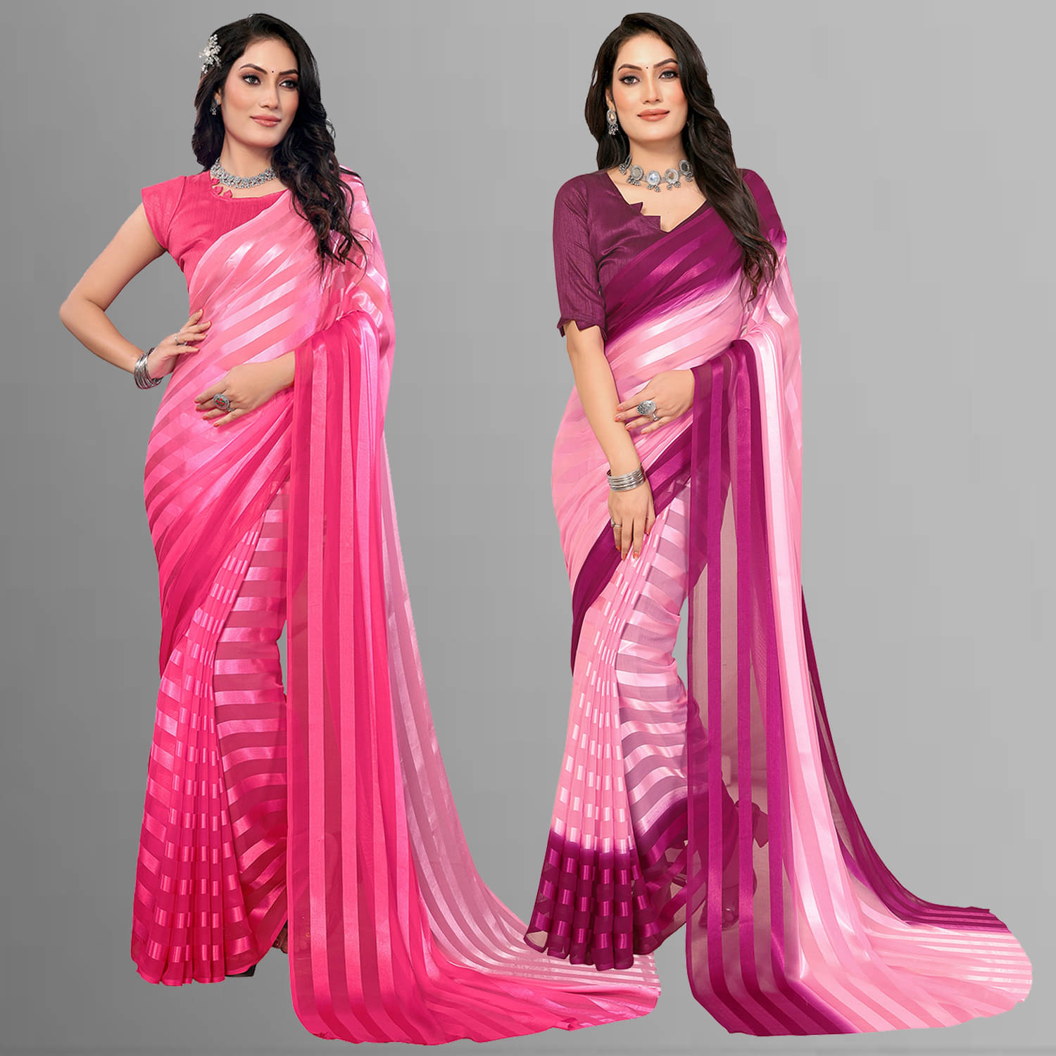     			Kashvi Sarees Satin Striped Saree With Unstitched Blouse Piece ( Multicolor )