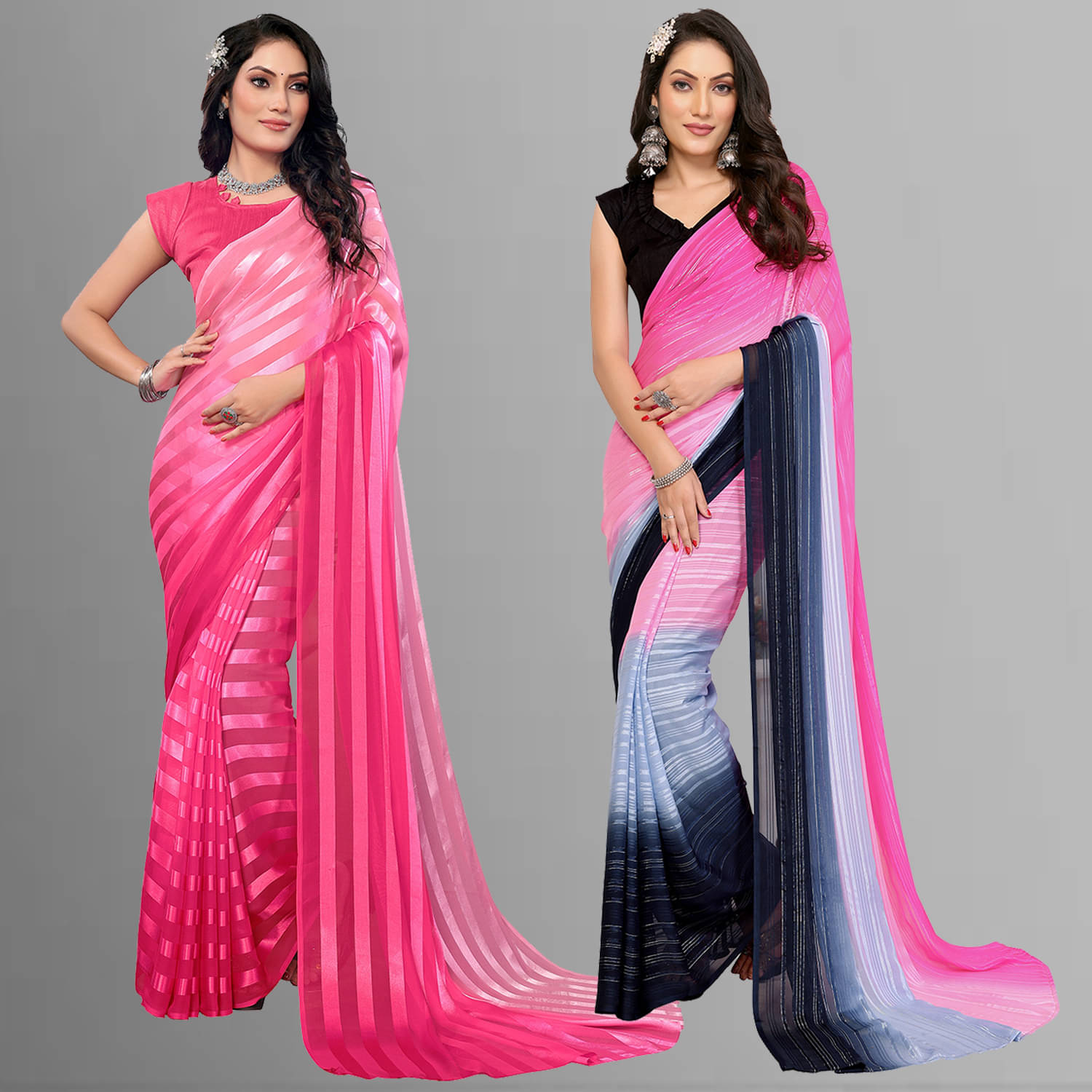 Kashvi Sarees Satin Striped Saree With Unstitched Blouse Piece ( Multicolor )     			Kashvi Sarees Satin Striped Saree With Unstitched Blouse Piece ( Multicolor )
