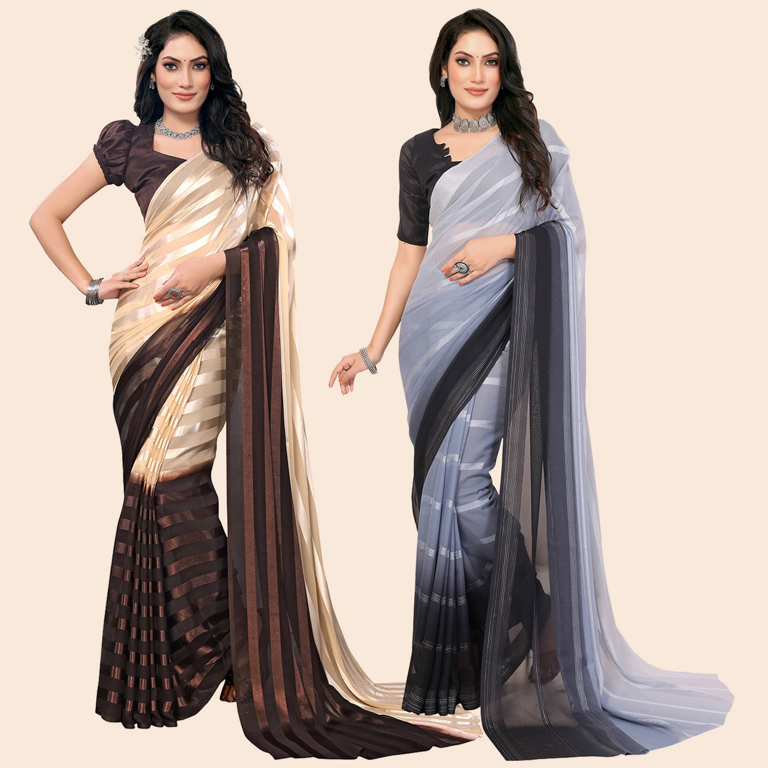 Kashvi Sarees Satin Striped Saree With Unstitched Blouse Piece ( Multicolor )     			Kashvi Sarees Satin Striped Saree With Unstitched Blouse Piece ( Multicolor )