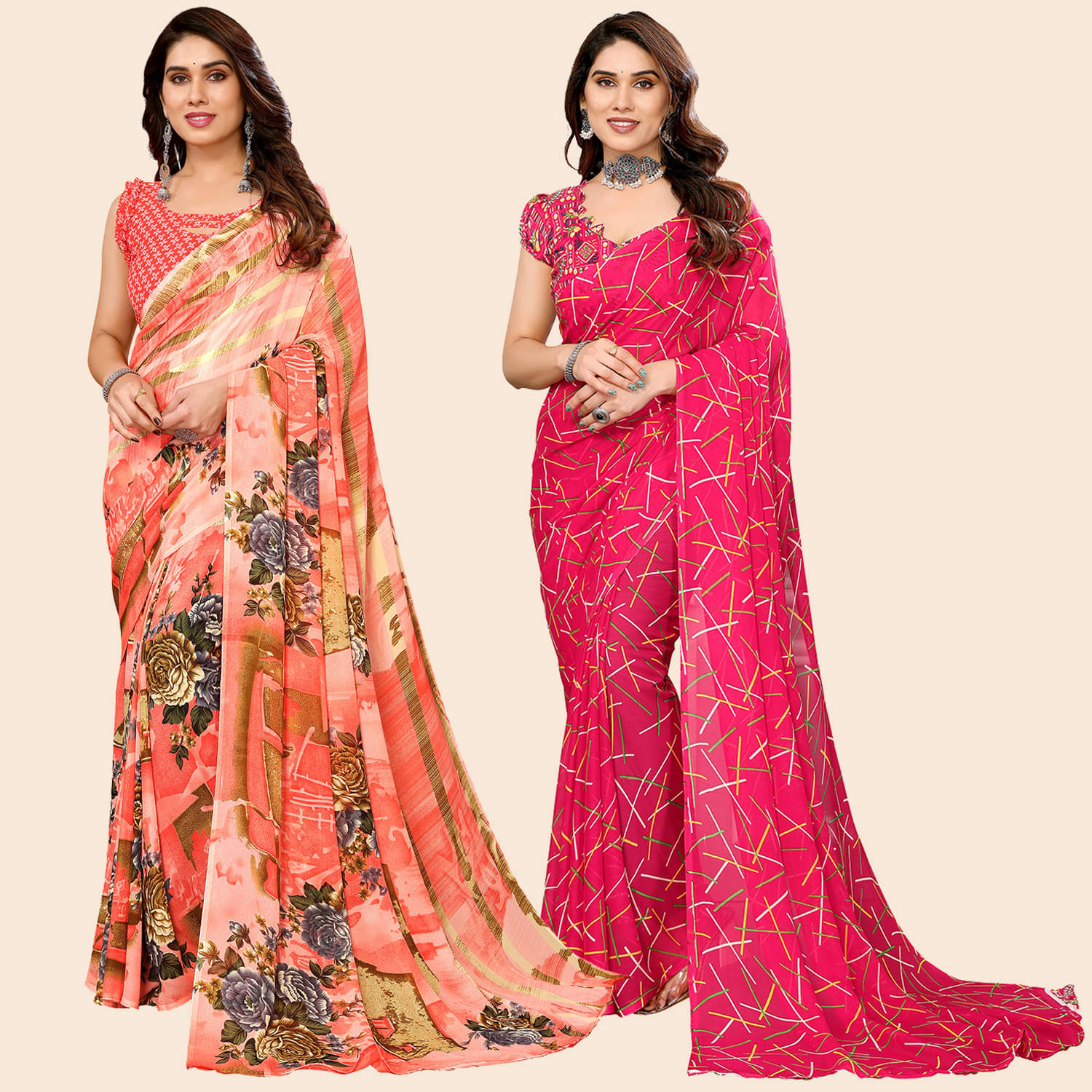 Kashvi Sarees Georgette Printed Saree With Unstitched Blouse Piece ( Multicolor ) Kashvi Sarees Georgette Printed Saree With Unstitched Blouse Piece ( Multicolor )