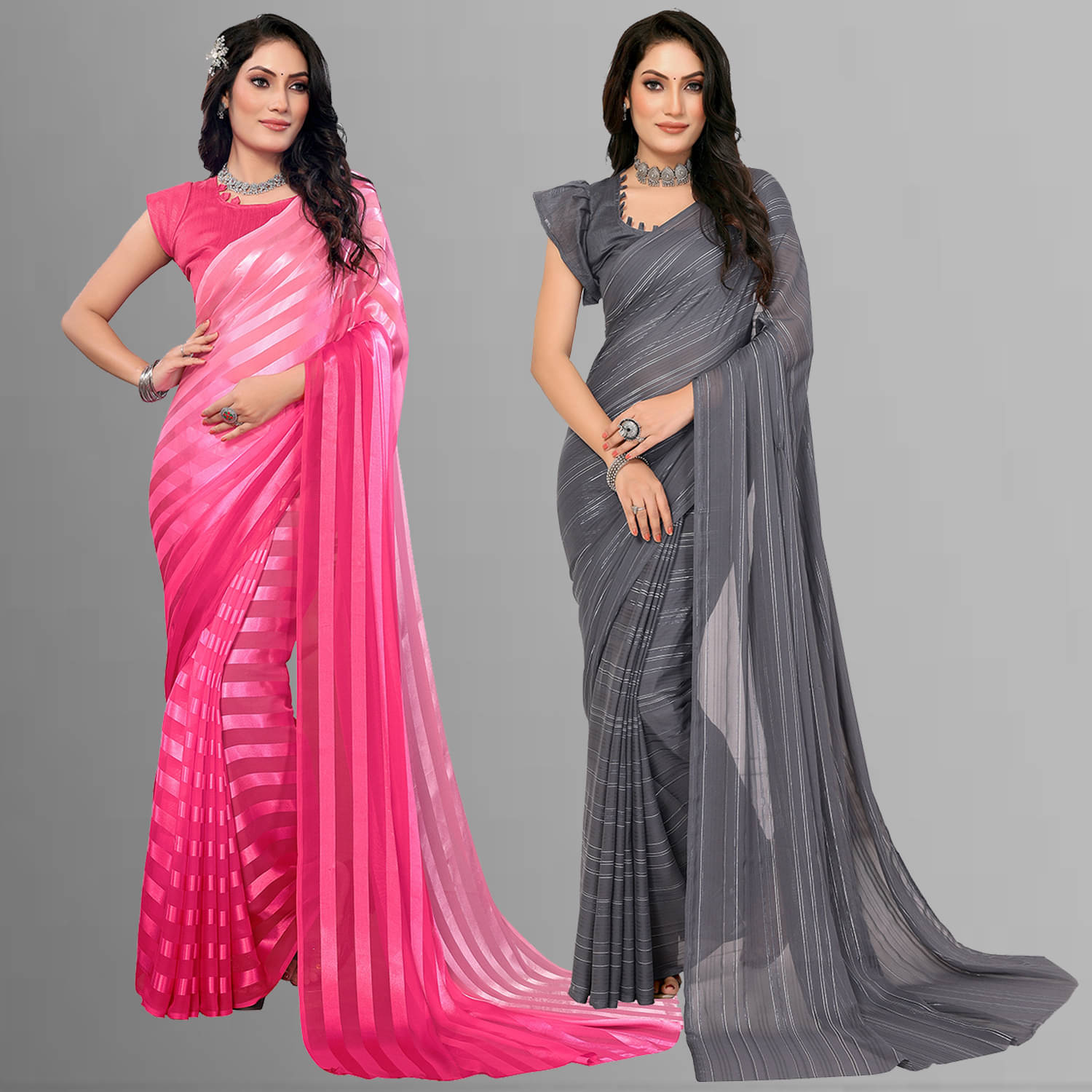 Kashvi Sarees Satin Striped Saree With Unstitched Blouse Piece ( Multicolor )     			Kashvi Sarees Satin Striped Saree With Unstitched Blouse Piece ( Multicolor )