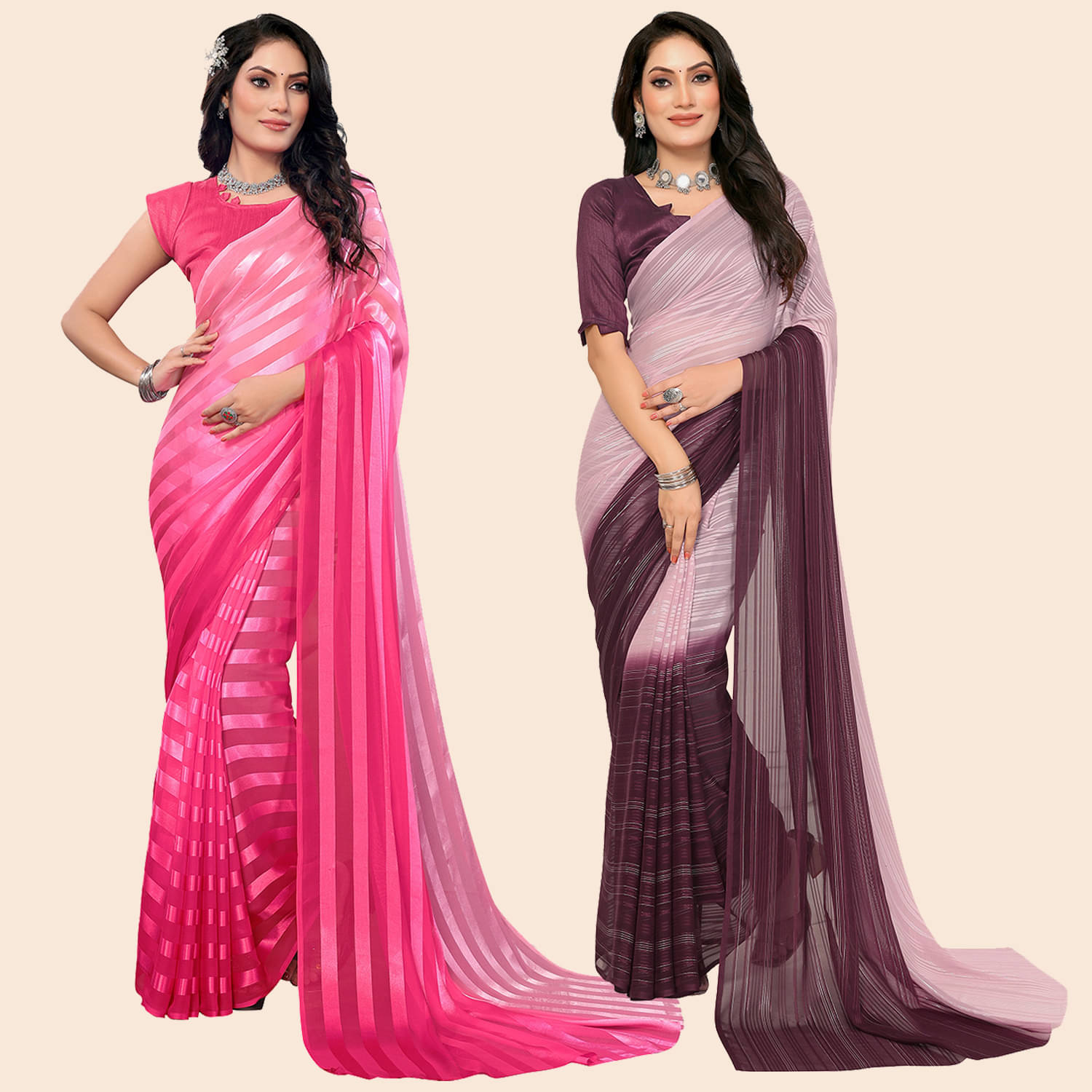 Kashvi Sarees Satin Striped Saree With Unstitched Blouse Piece ( Multicolor ) Kashvi Sarees Satin Striped Saree With Unstitched Blouse Piece ( Multicolor )