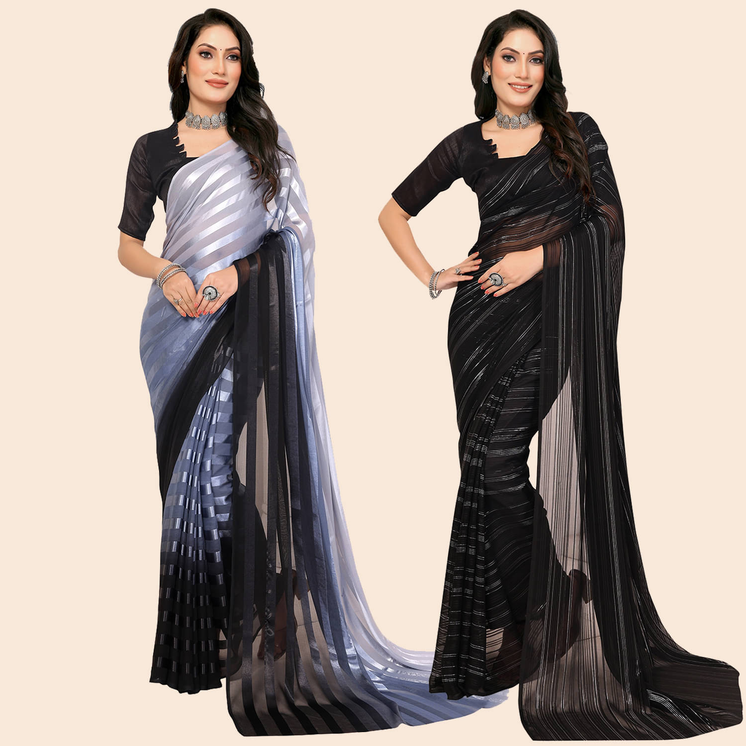 Kashvi Sarees Satin Striped Saree With Unstitched Blouse Piece ( Multicolor )     			Kashvi Sarees Satin Striped Saree With Unstitched Blouse Piece ( Multicolor )