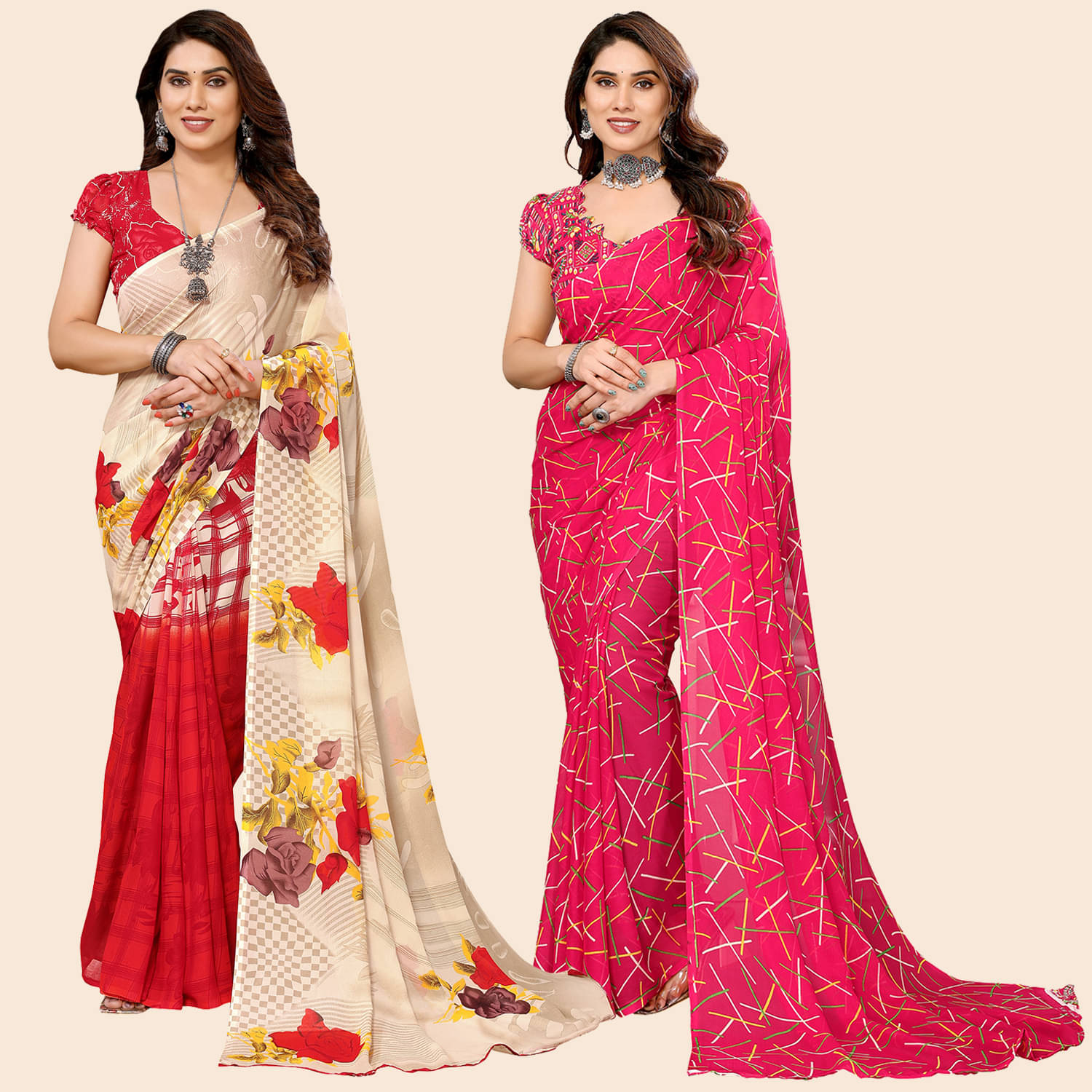     			Kashvi Sarees Georgette Printed Saree With Unstitched Blouse Piece ( Multicolor )