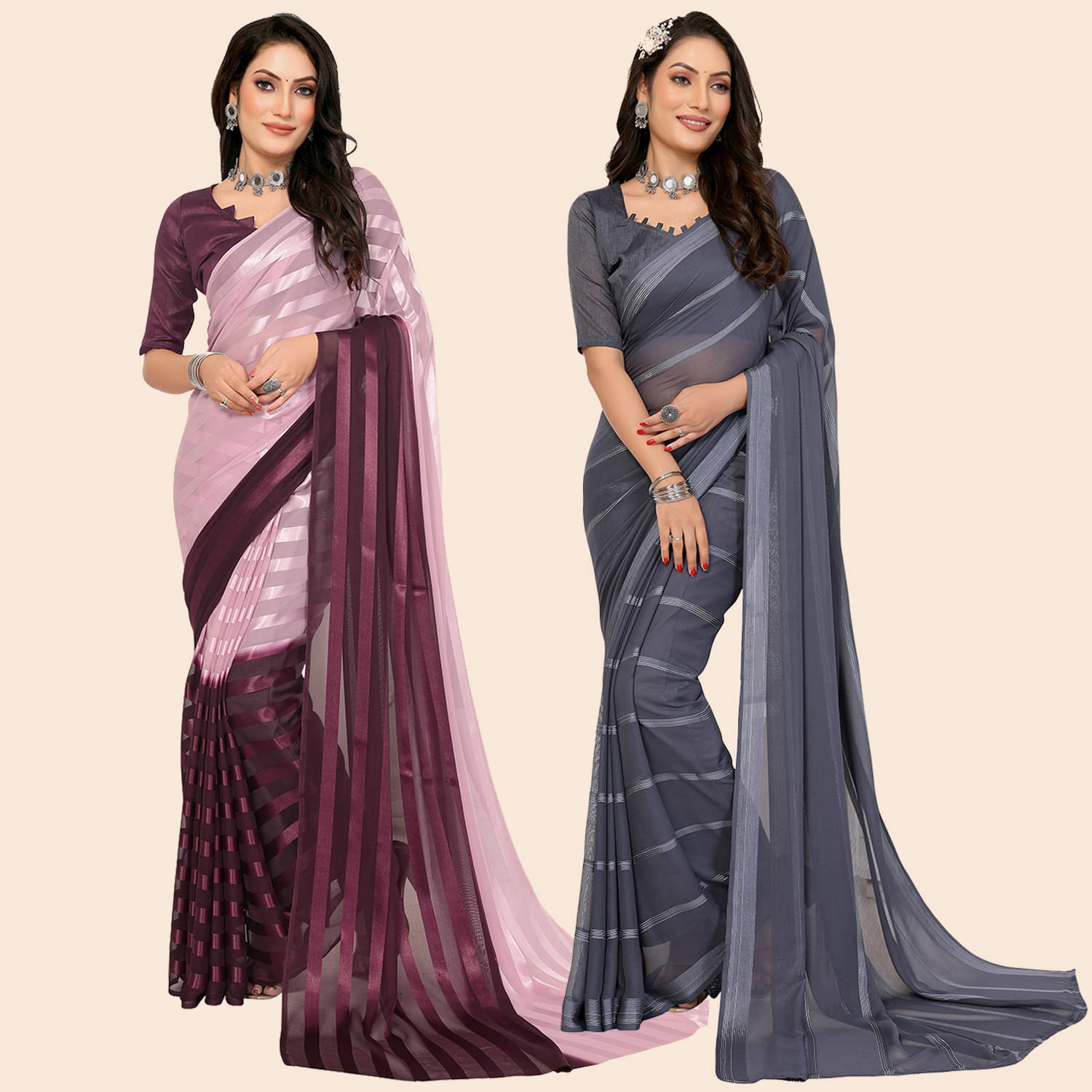 Kashvi Sarees Satin Striped Saree With Unstitched Blouse Piece ( Multicolor )     			Kashvi Sarees Satin Striped Saree With Unstitched Blouse Piece ( Multicolor )