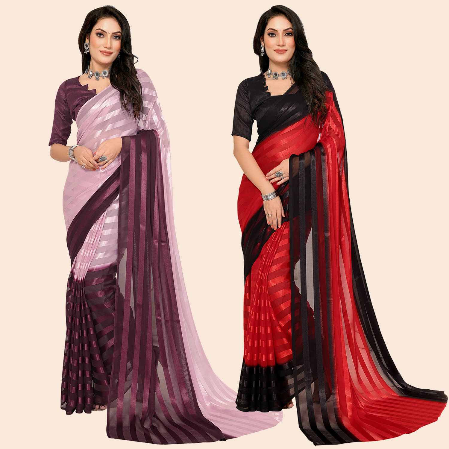 Kashvi Sarees Satin Striped Saree With Unstitched Blouse Piece ( Multicolor )     			Kashvi Sarees Satin Striped Saree With Unstitched Blouse Piece ( Multicolor )