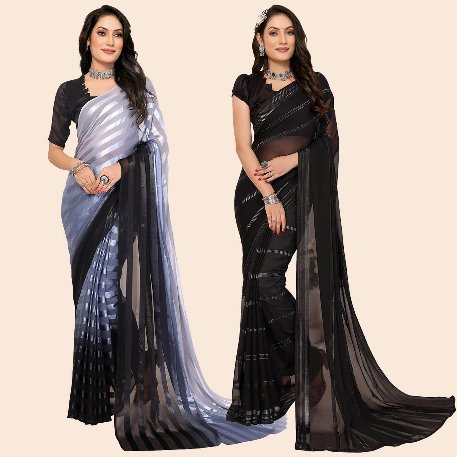 Kashvi Sarees Satin Striped Saree With Unstitched Blouse Piece ( Multicolor )     			Kashvi Sarees Satin Striped Saree With Unstitched Blouse Piece ( Multicolor )