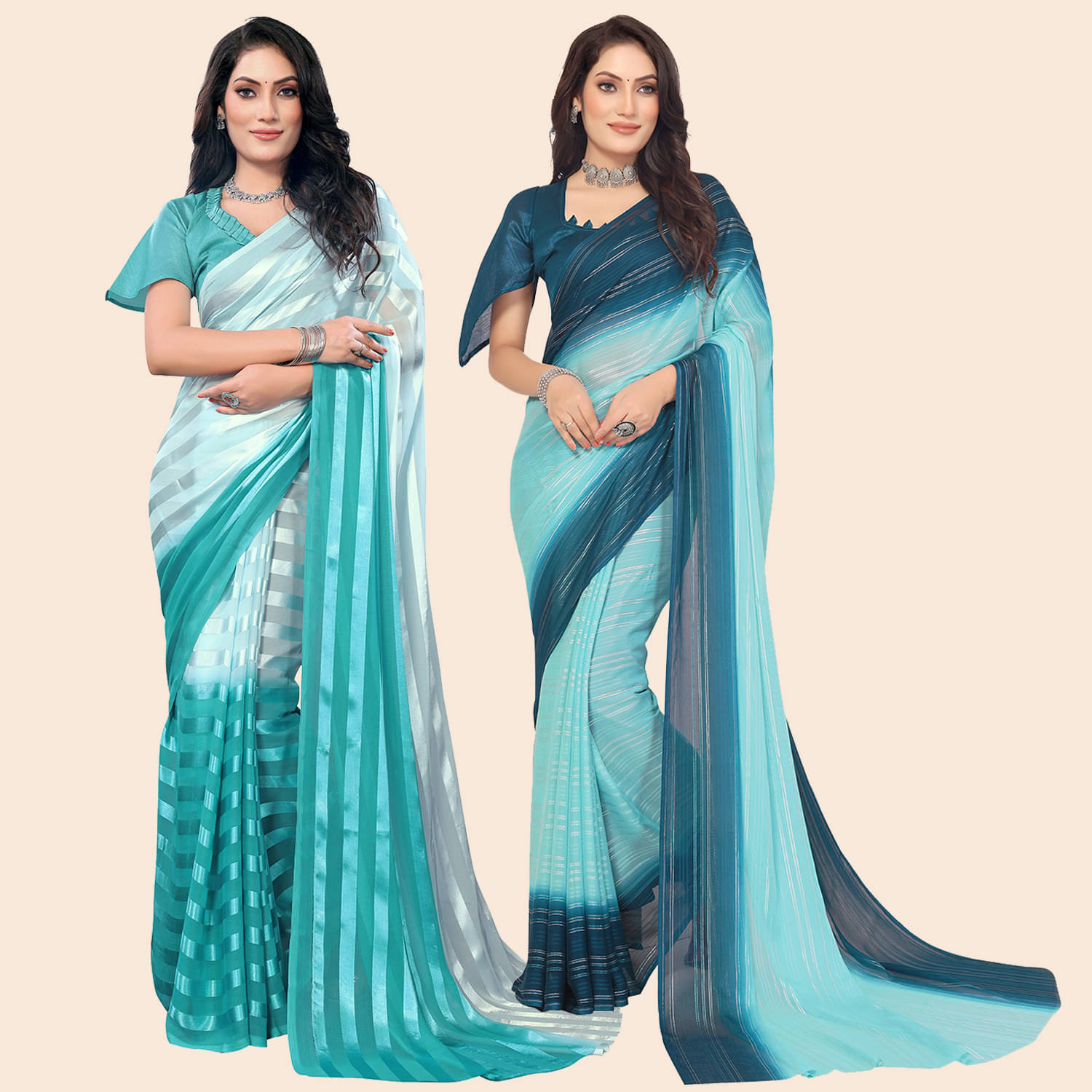     			Kashvi Sarees Satin Striped Saree With Unstitched Blouse Piece ( Multicolor )