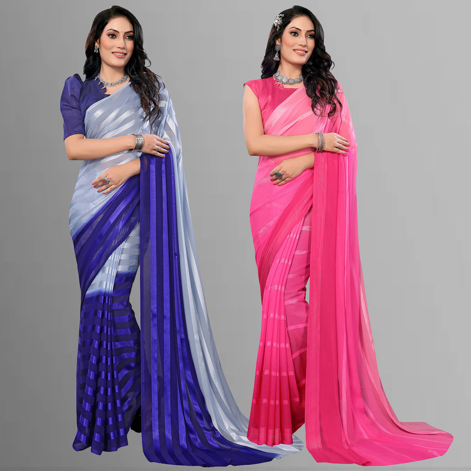     			Kashvi Sarees Satin Striped Saree With Unstitched Blouse Piece ( Multicolor )