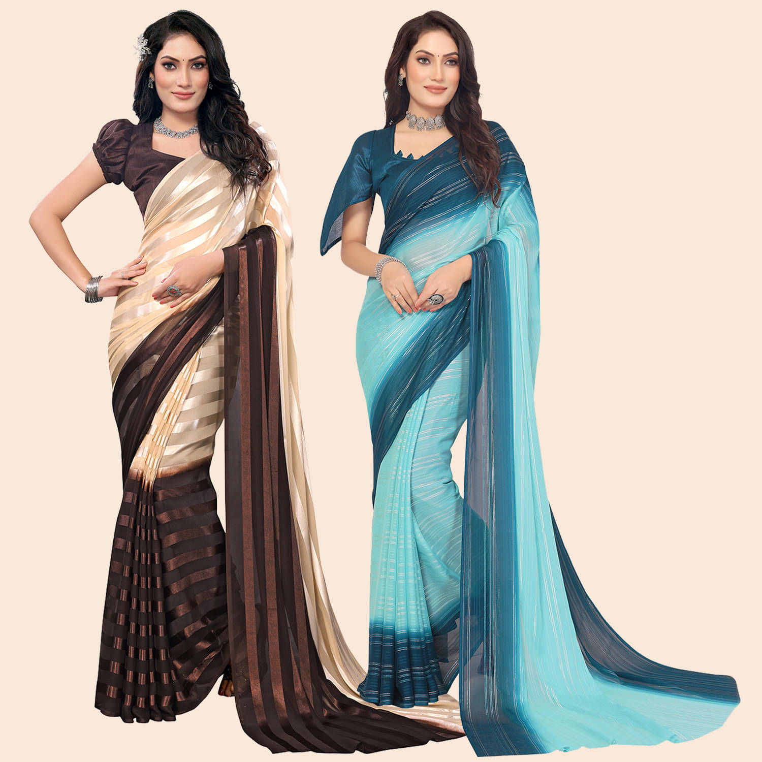 Kashvi Sarees Satin Striped Saree With Unstitched Blouse Piece ( Multicolor ) Kashvi Sarees Satin Striped Saree With Unstitched Blouse Piece ( Multicolor )