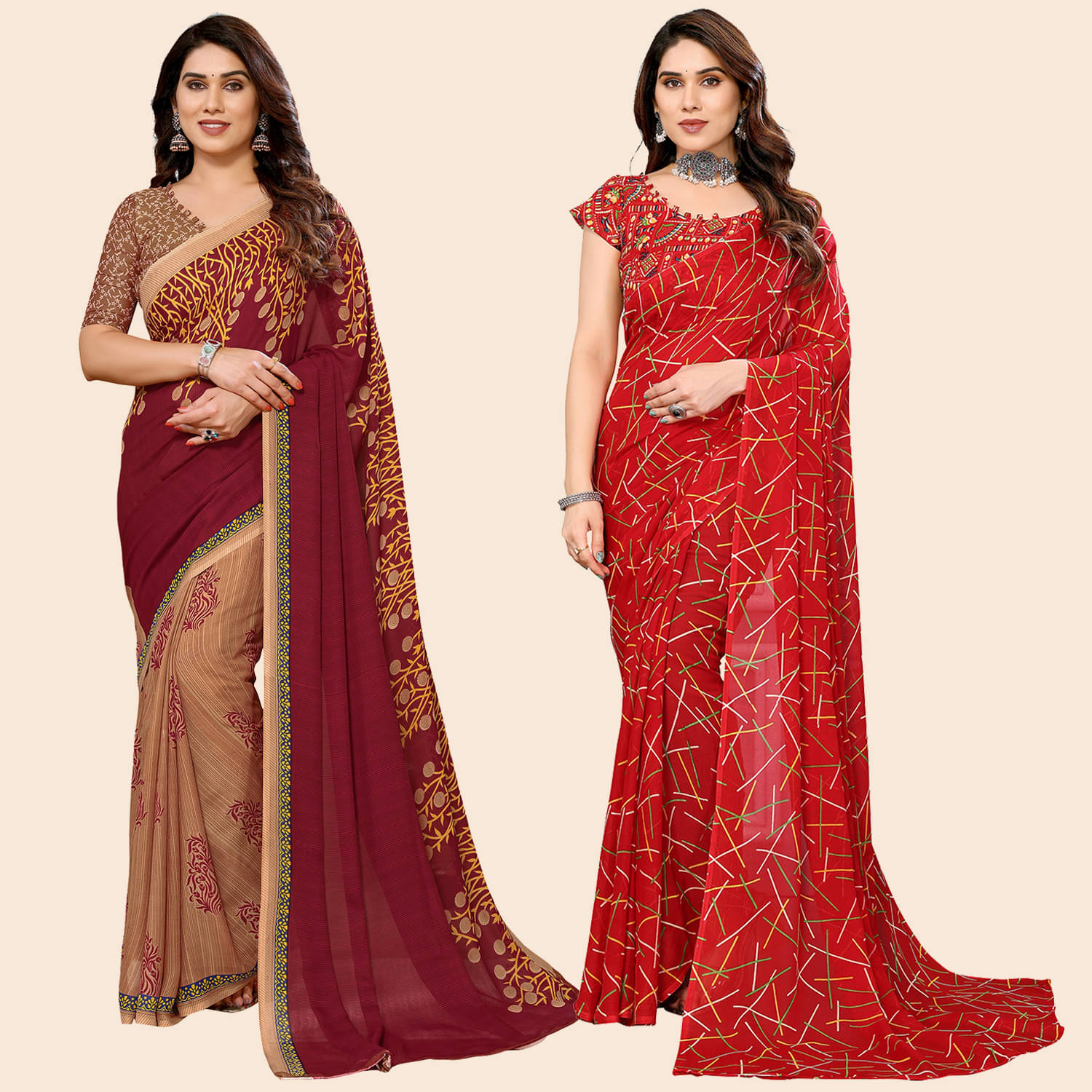     			Kashvi Sarees Georgette Printed Saree With Unstitched Blouse Piece ( Multicolor )