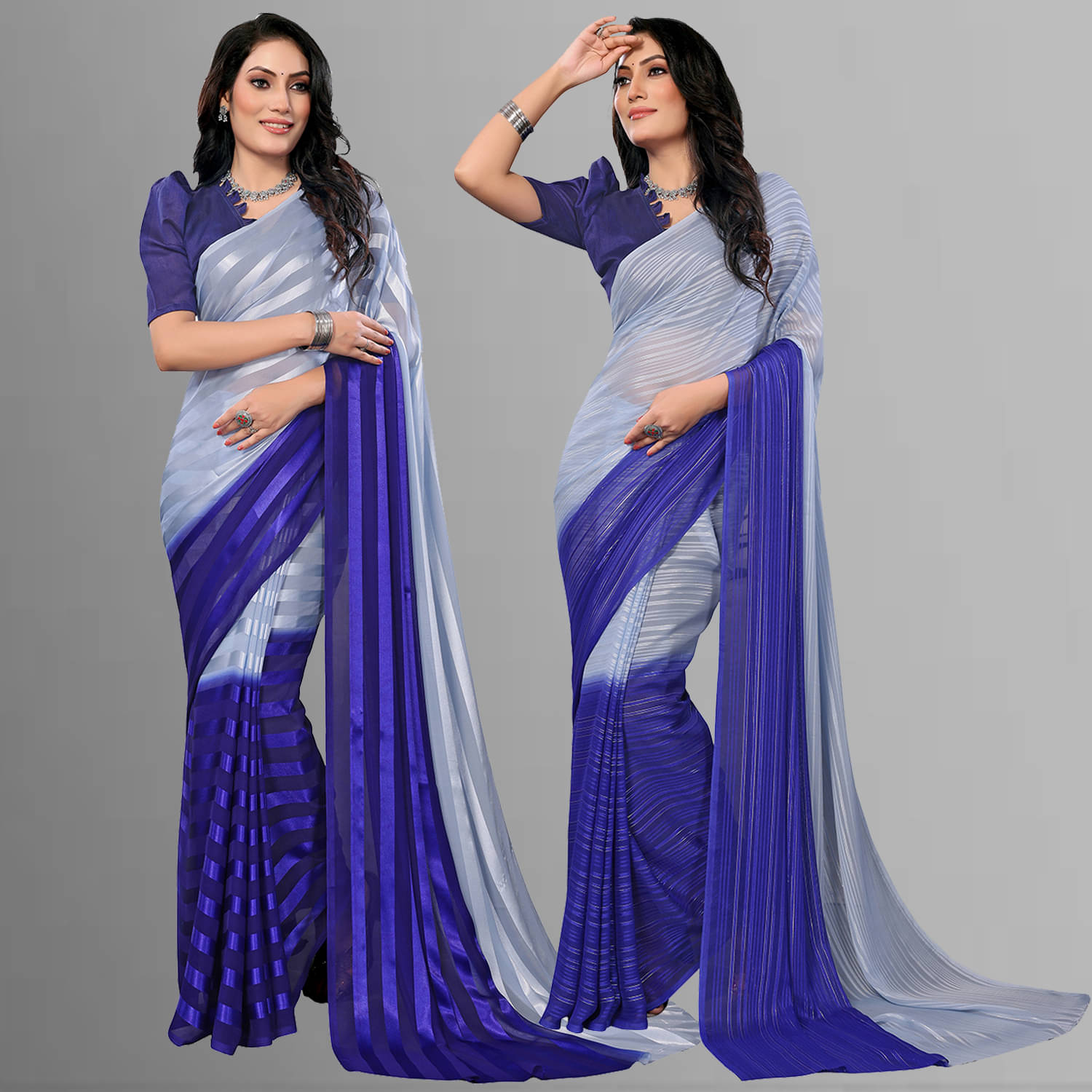 Kashvi Sarees Satin Striped Saree With Unstitched Blouse Piece ( Multicolor ) Kashvi Sarees Satin Striped Saree With Unstitched Blouse Piece ( Multicolor )