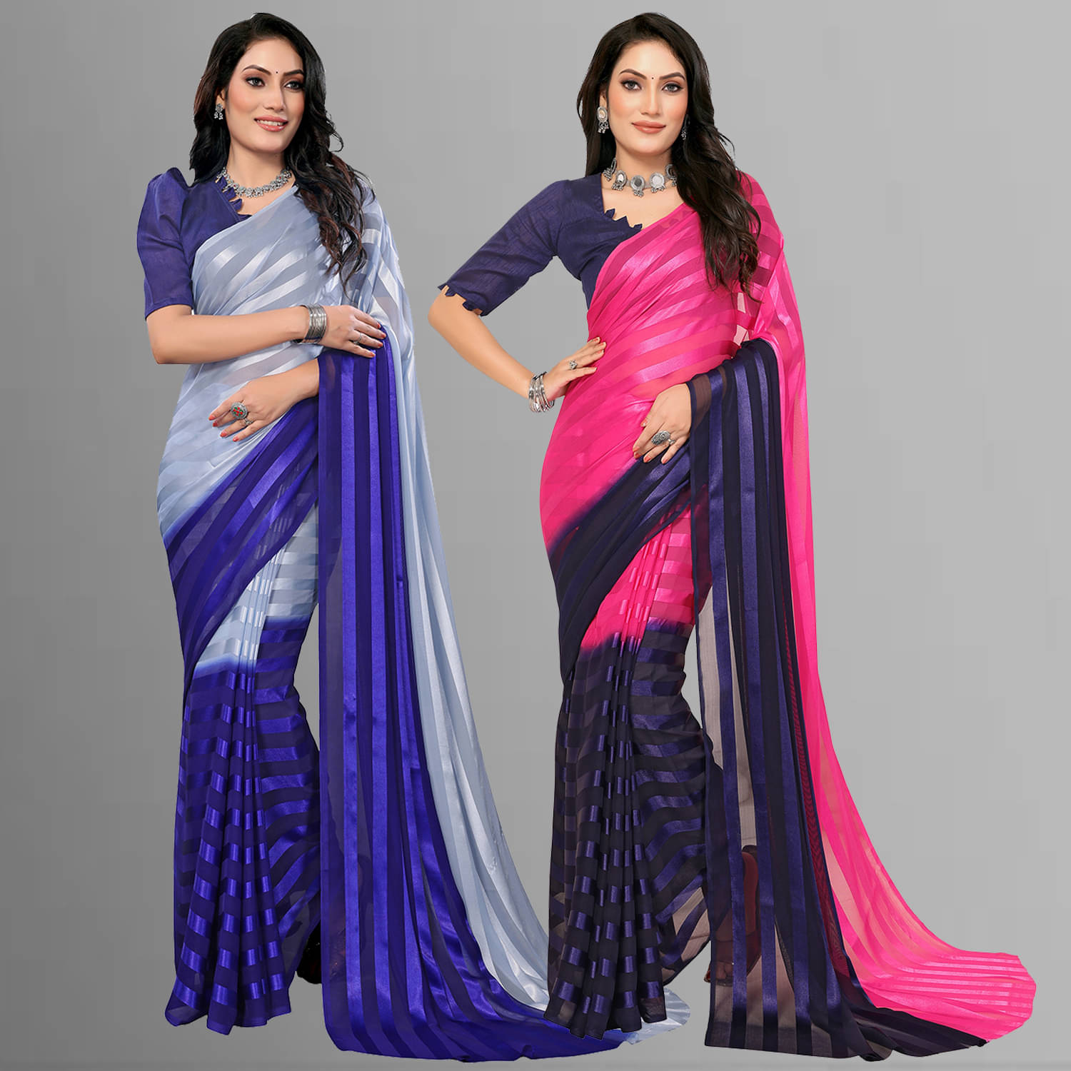     			Kashvi Sarees Satin Striped Saree With Unstitched Blouse Piece ( Multicolor )