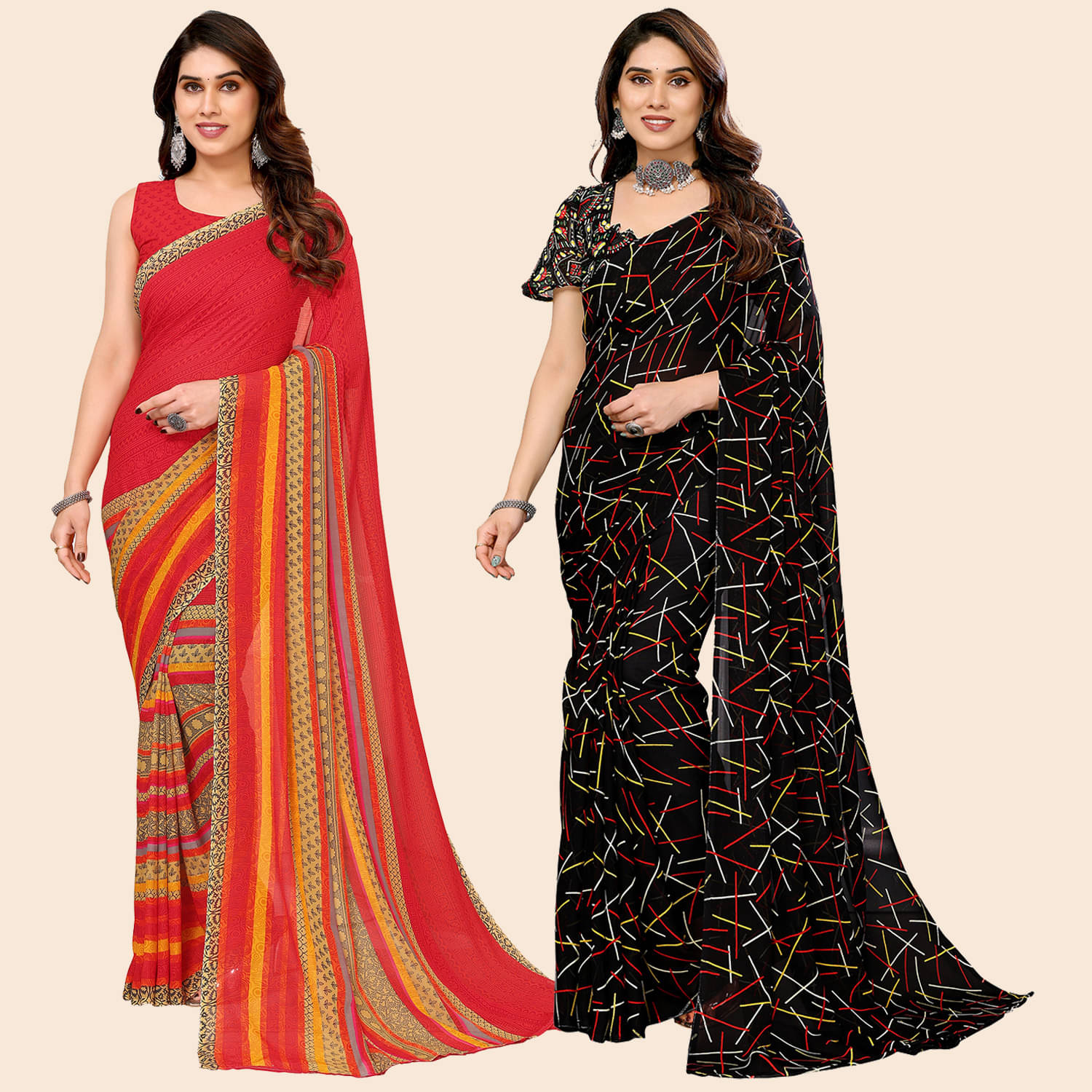 Kashvi Sarees Georgette Printed Saree With Unstitched Blouse Piece ( Multicolor ) Kashvi Sarees Georgette Printed Saree With Unstitched Blouse Piece ( Multicolor )