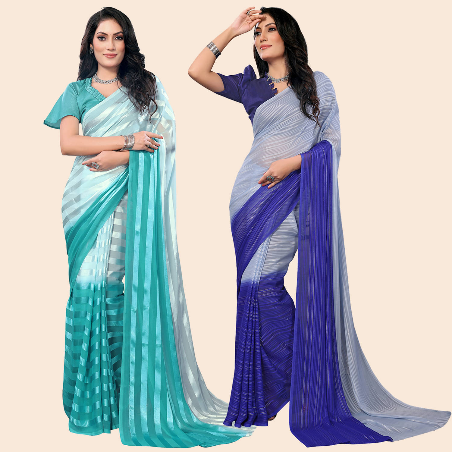     			Kashvi Sarees Satin Striped Saree With Unstitched Blouse Piece ( Multicolor )