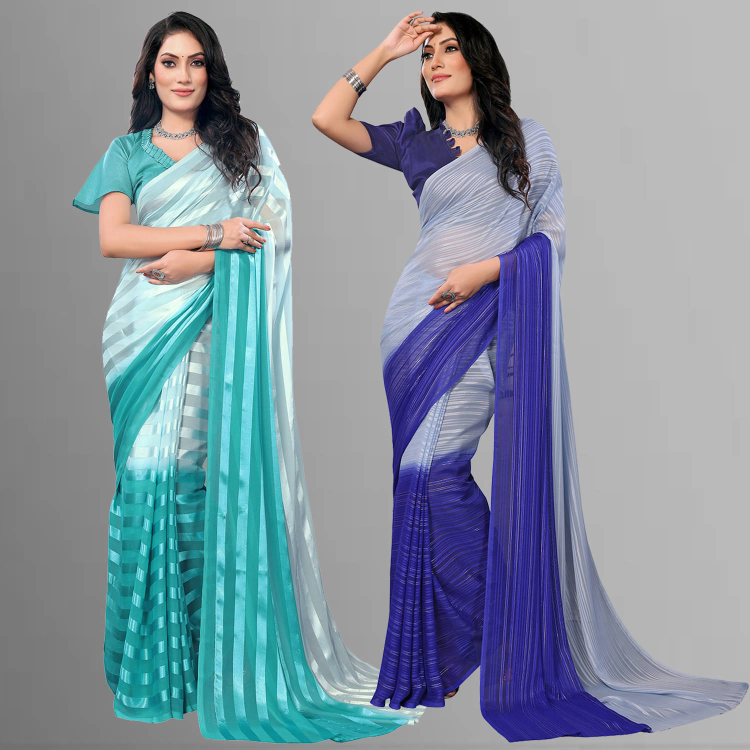     			Kashvi Sarees Satin Striped Saree With Unstitched Blouse Piece ( Multicolor )