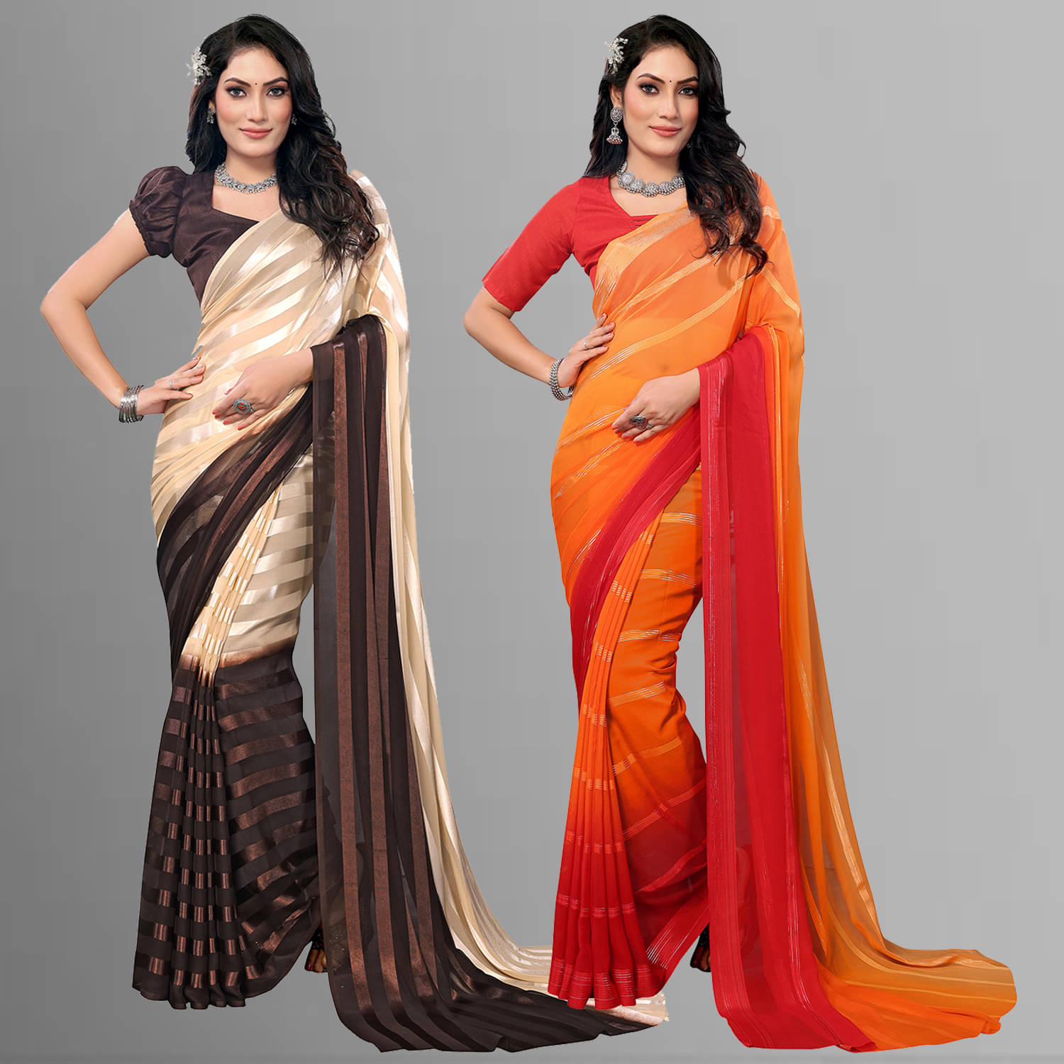     			Kashvi Sarees Satin Striped Saree With Unstitched Blouse Piece ( Multicolor )