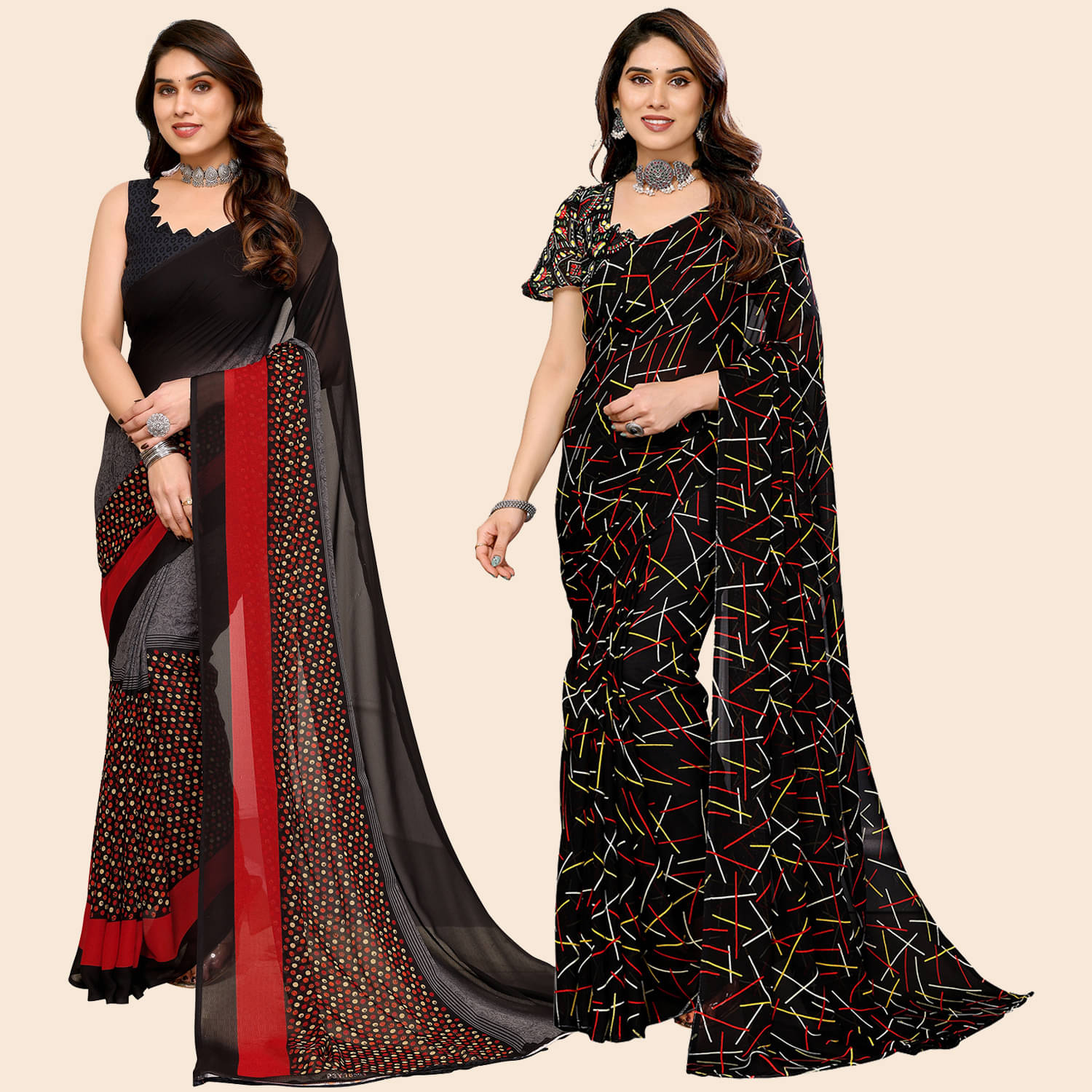 Kashvi Sarees Georgette Printed Saree With Unstitched Blouse Piece ( Multicolor )     			Kashvi Sarees Georgette Printed Saree With Unstitched Blouse Piece ( Multicolor )