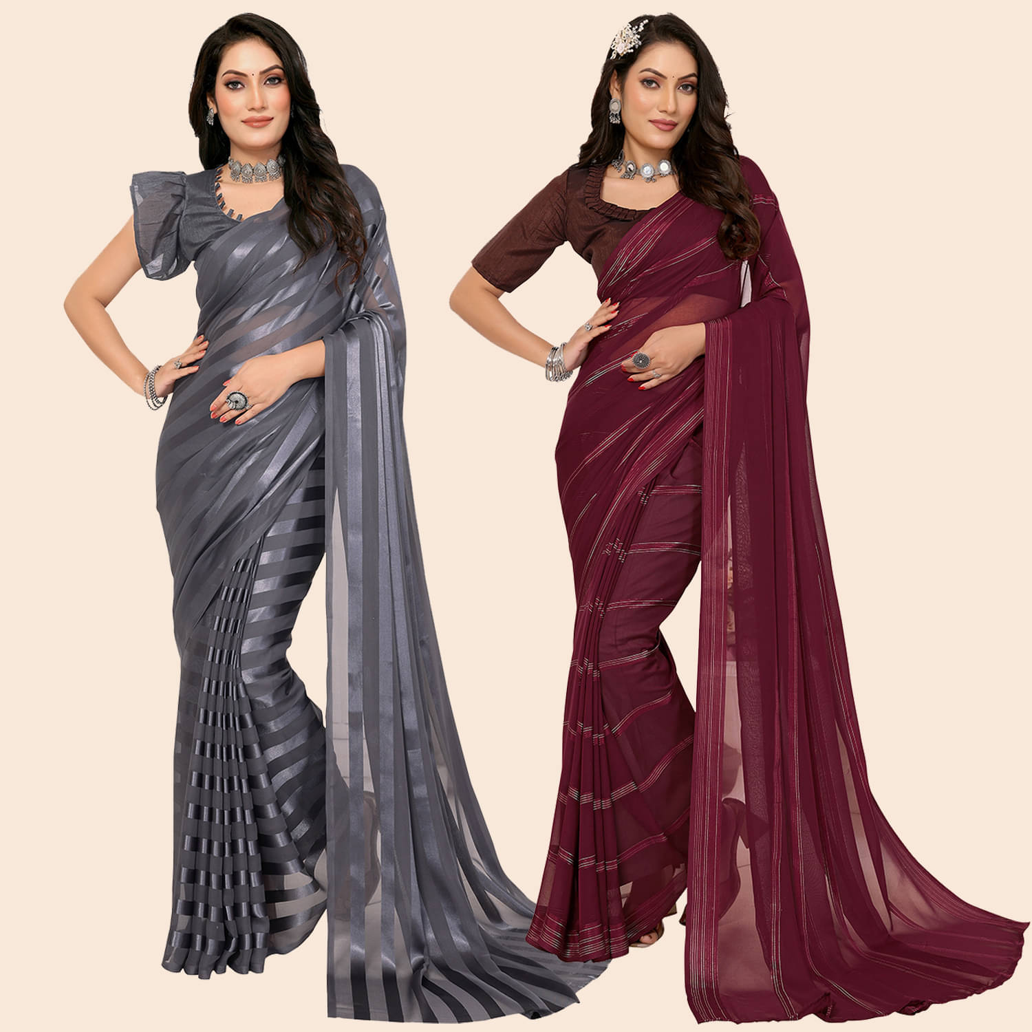     			Kashvi Sarees Satin Striped Saree With Unstitched Blouse Piece ( Multicolor )