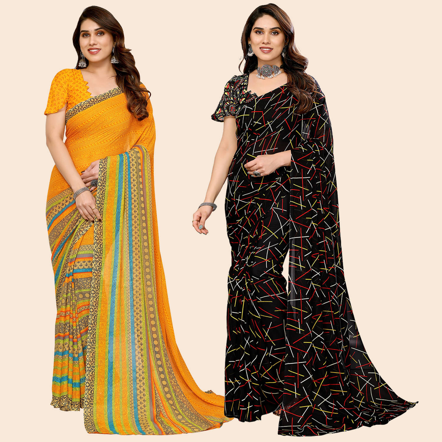 Kashvi Sarees Georgette Printed Saree With Unstitched Blouse Piece ( Multicolor ) Kashvi Sarees Georgette Printed Saree With Unstitched Blouse Piece ( Multicolor )