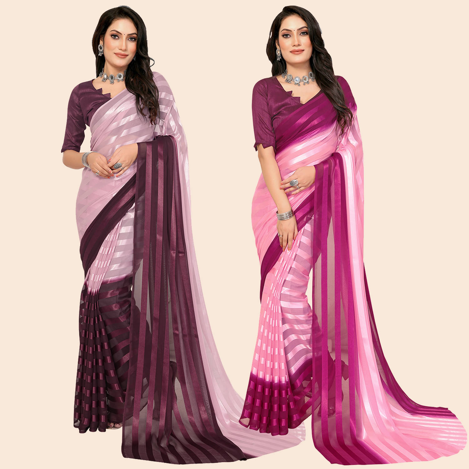 Kashvi Sarees Satin Striped Saree With Unstitched Blouse Piece ( Multicolor )     			Kashvi Sarees Satin Striped Saree With Unstitched Blouse Piece ( Multicolor )