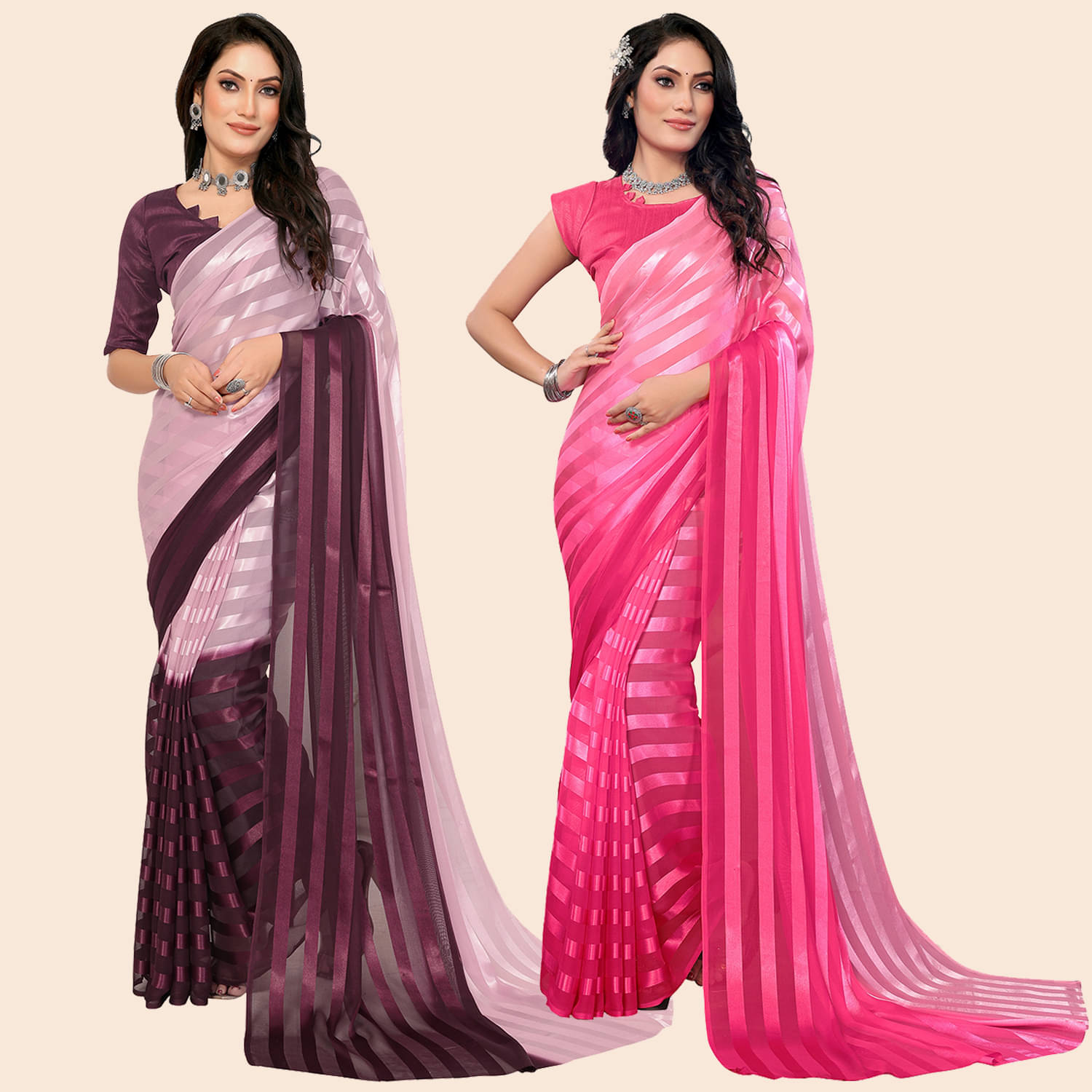 Kashvi Sarees Satin Striped Saree With Unstitched Blouse Piece ( Multicolor )     			Kashvi Sarees Satin Striped Saree With Unstitched Blouse Piece ( Multicolor )