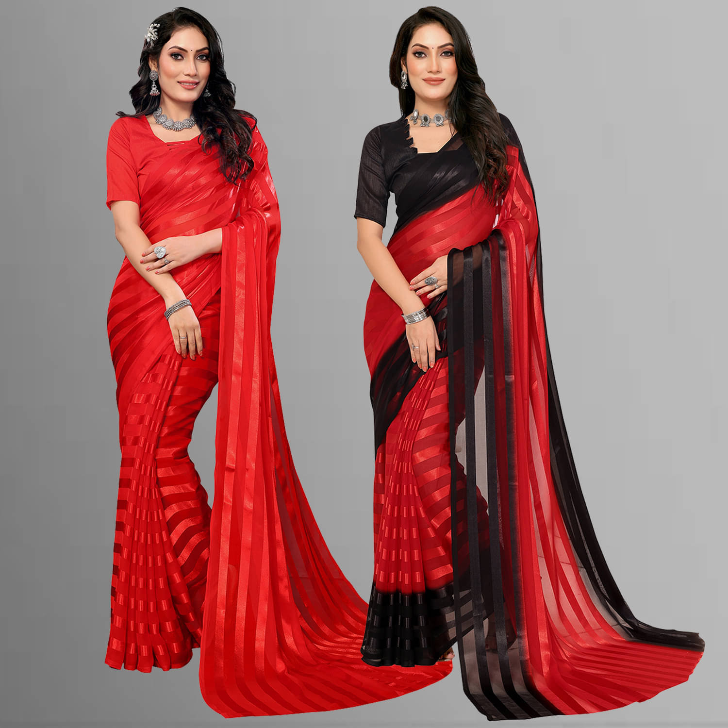     			Kashvi Sarees Satin Striped Saree With Unstitched Blouse Piece ( Multicolor )