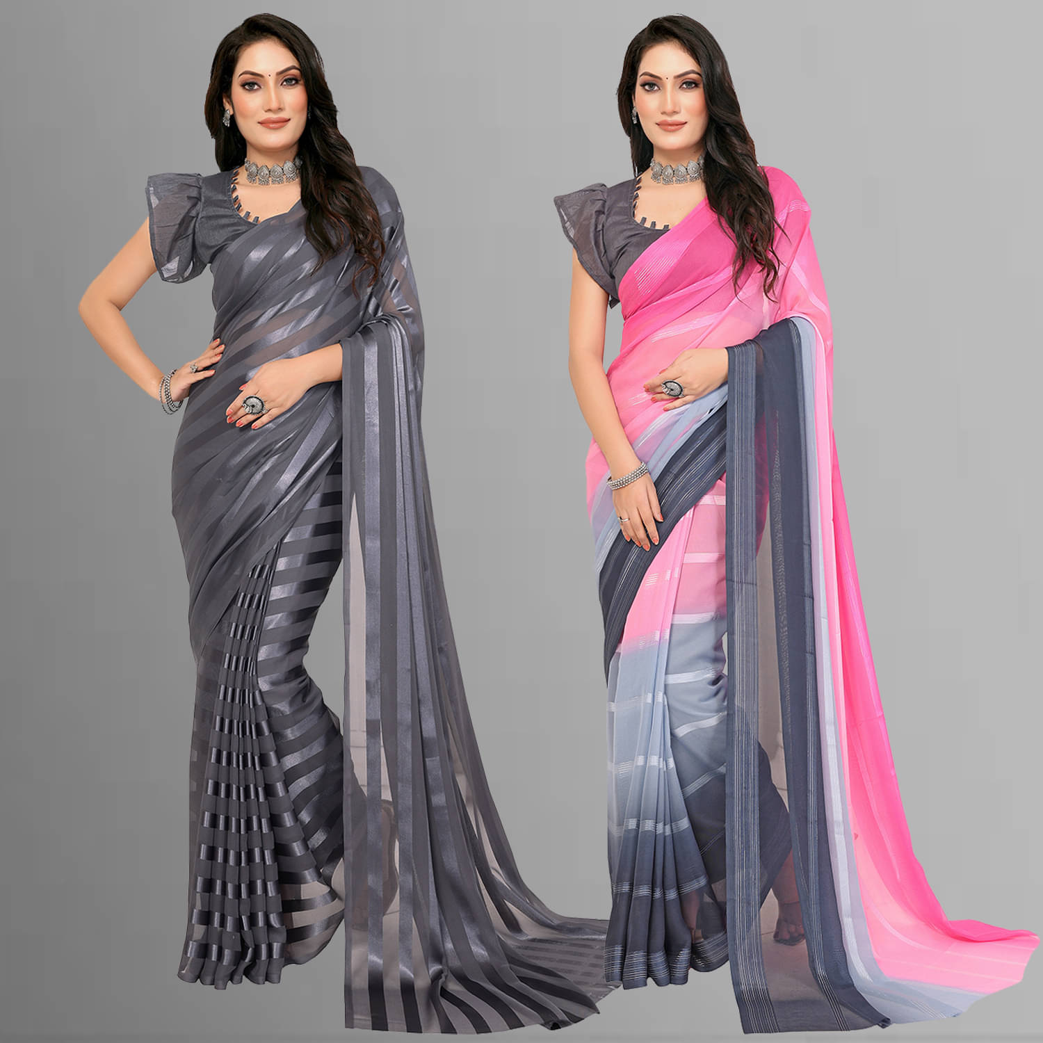 Kashvi Sarees Satin Striped Saree With Unstitched Blouse Piece ( Multicolor ) Kashvi Sarees Satin Striped Saree With Unstitched Blouse Piece ( Multicolor )