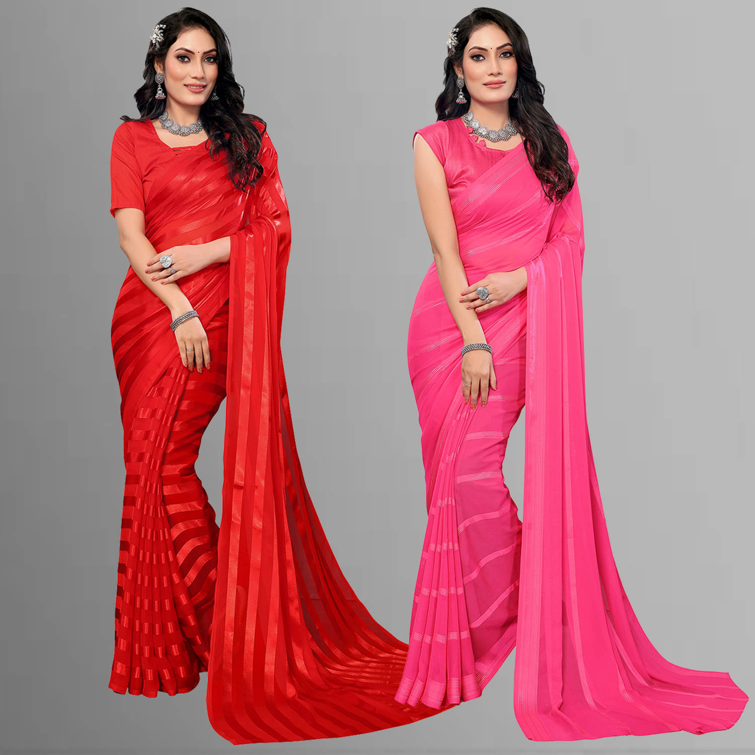     			Kashvi Sarees Satin Striped Saree With Unstitched Blouse Piece ( Multicolor )