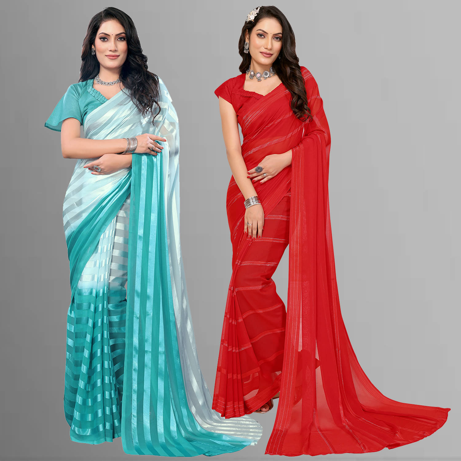 Kashvi Sarees Satin Striped Saree With Unstitched Blouse Piece ( Multicolor )     			Kashvi Sarees Satin Striped Saree With Unstitched Blouse Piece ( Multicolor )