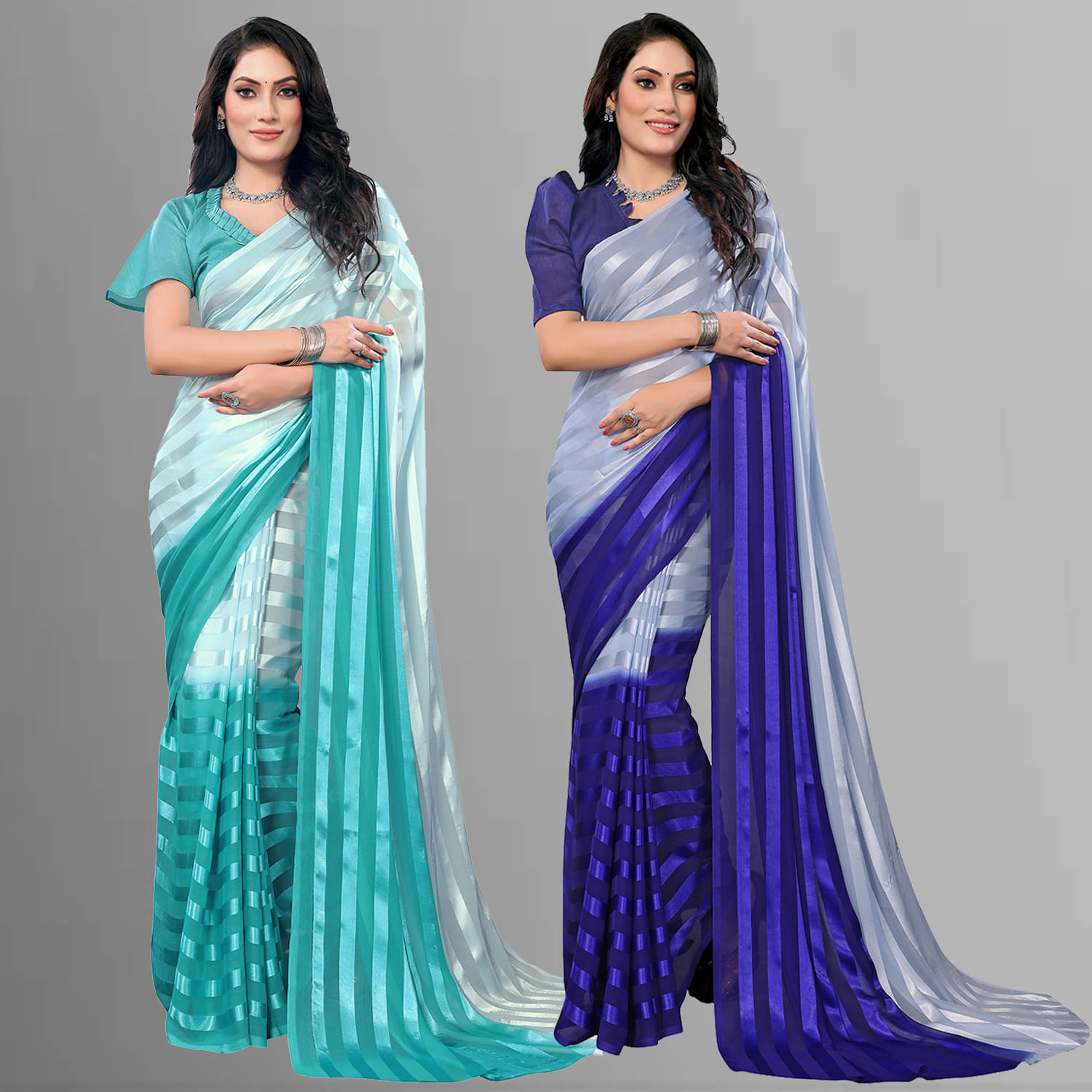     			Kashvi Sarees Satin Striped Saree With Unstitched Blouse Piece ( Multicolor )