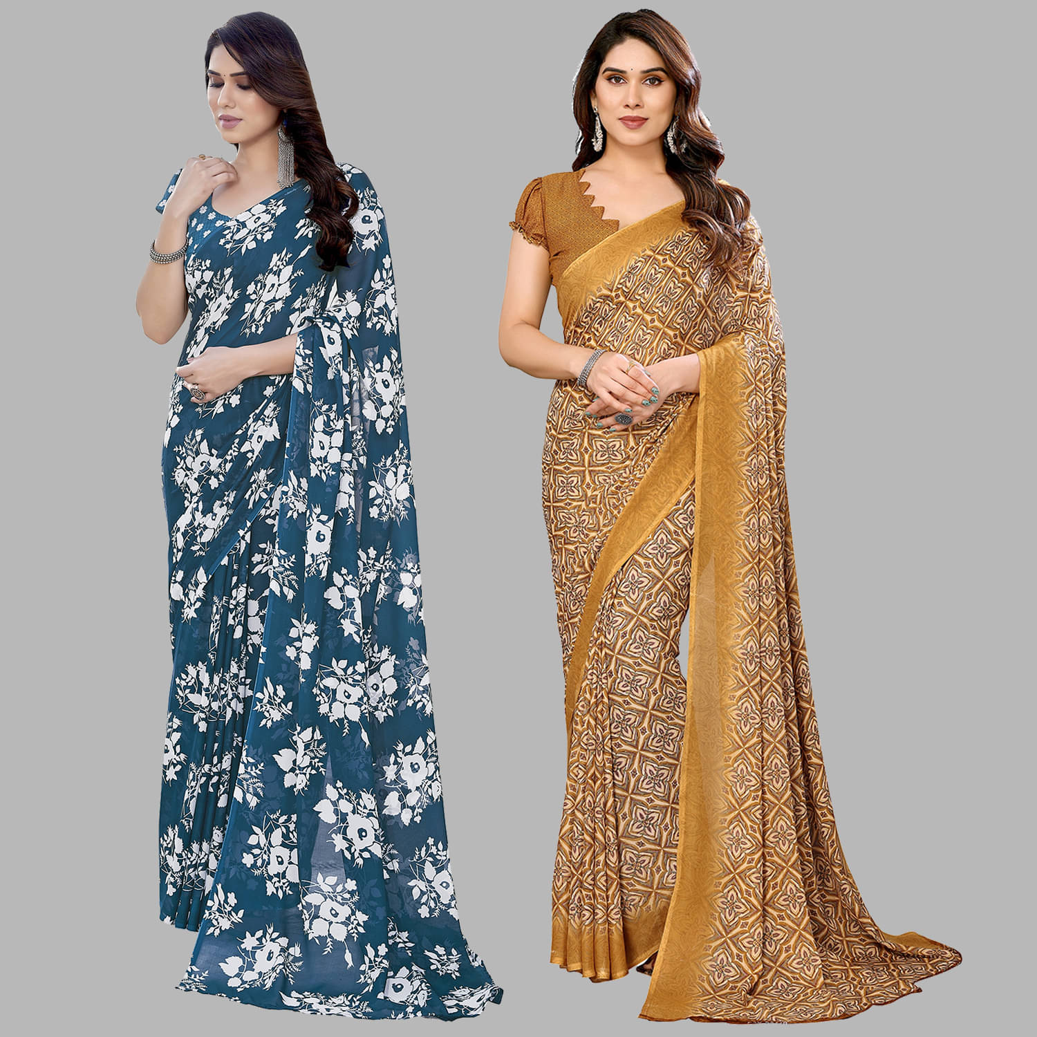 Kashvi Sarees Georgette Printed Saree With Unstitched Blouse Piece ( Multicolor ) Kashvi Sarees Georgette Printed Saree With Unstitched Blouse Piece ( Multicolor )
