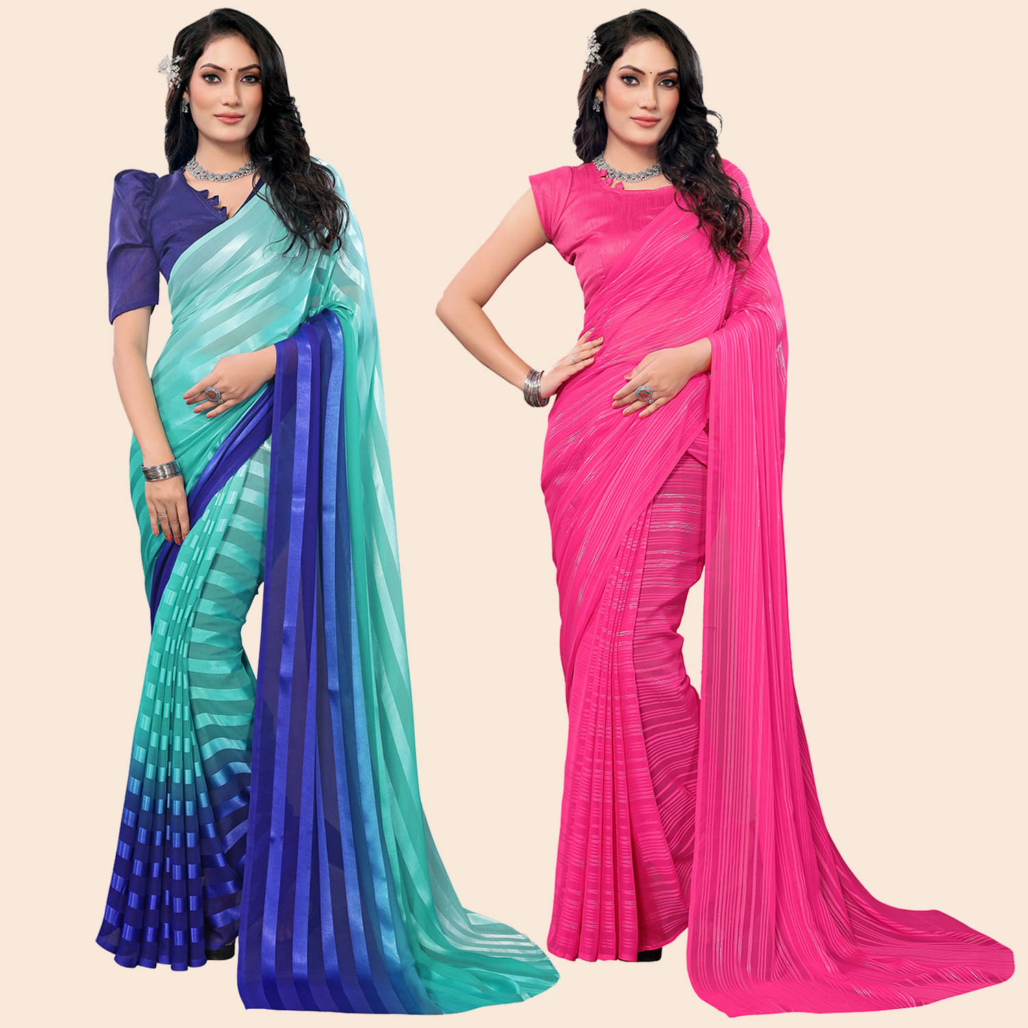     			Kashvi Sarees Satin Striped Saree With Unstitched Blouse Piece ( Multicolor )