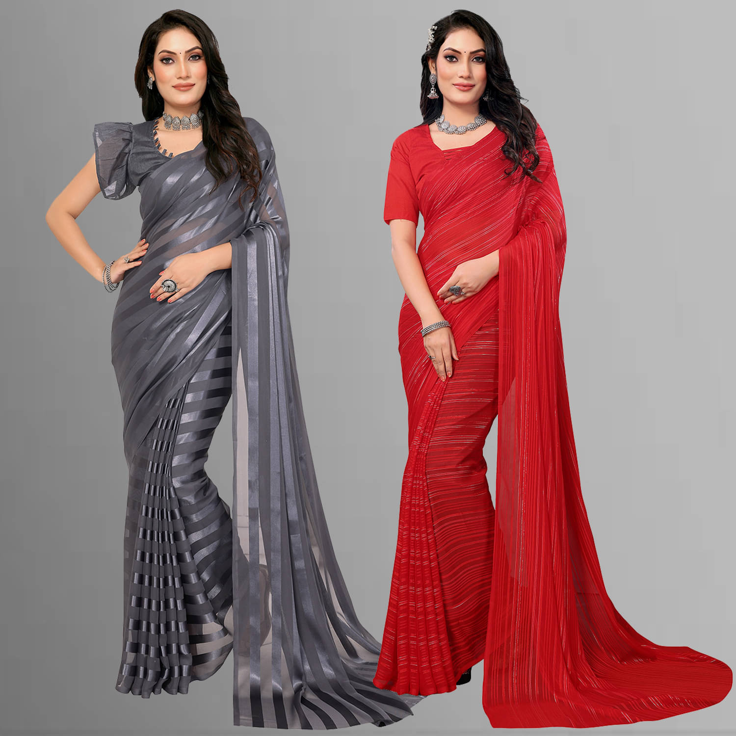 Kashvi Sarees Satin Striped Saree With Unstitched Blouse Piece ( Multicolor )     			Kashvi Sarees Satin Striped Saree With Unstitched Blouse Piece ( Multicolor )