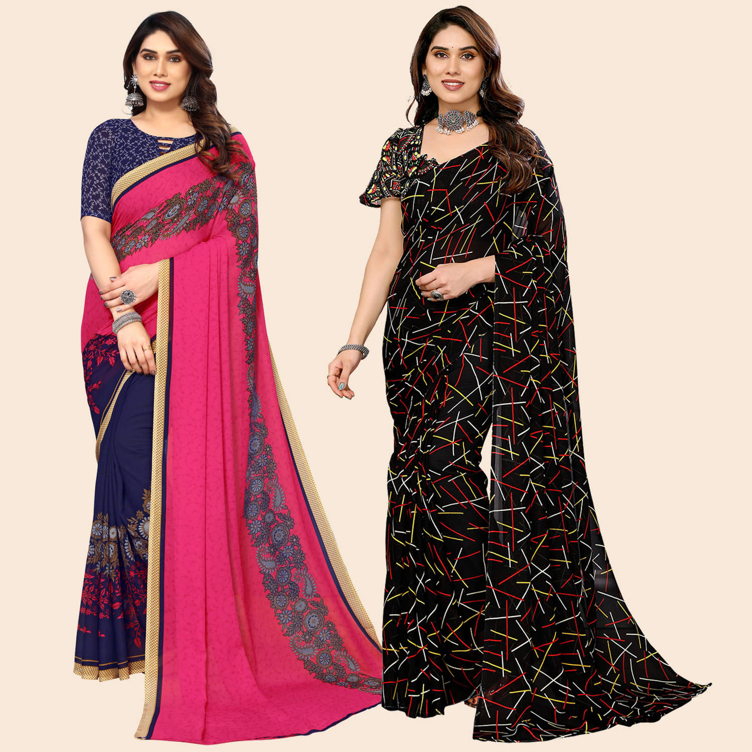 Kashvi Sarees Georgette Printed Saree With Unstitched Blouse Piece ( Multicolor ) Kashvi Sarees Georgette Printed Saree With Unstitched Blouse Piece ( Multicolor )