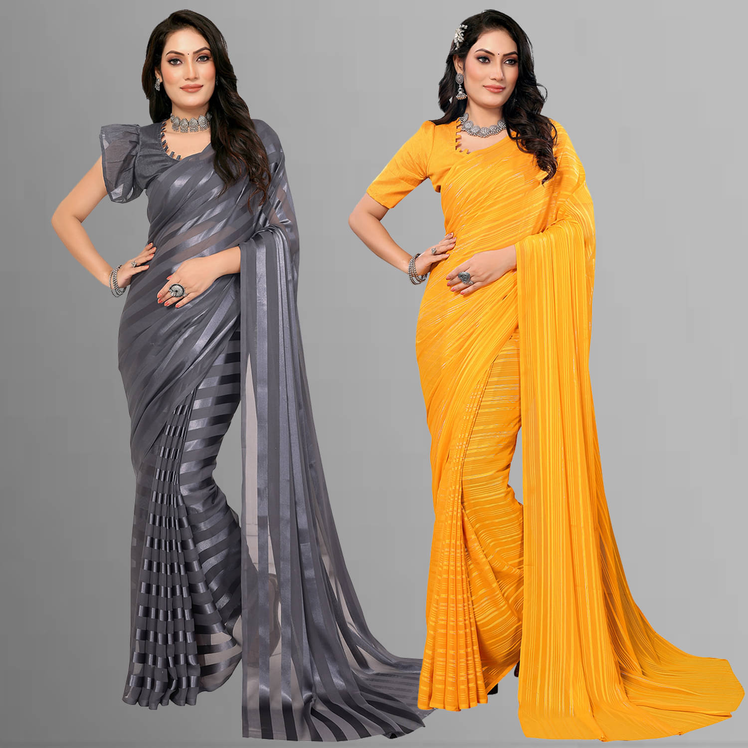     			Kashvi Sarees Satin Striped Saree With Unstitched Blouse Piece ( Multicolor )