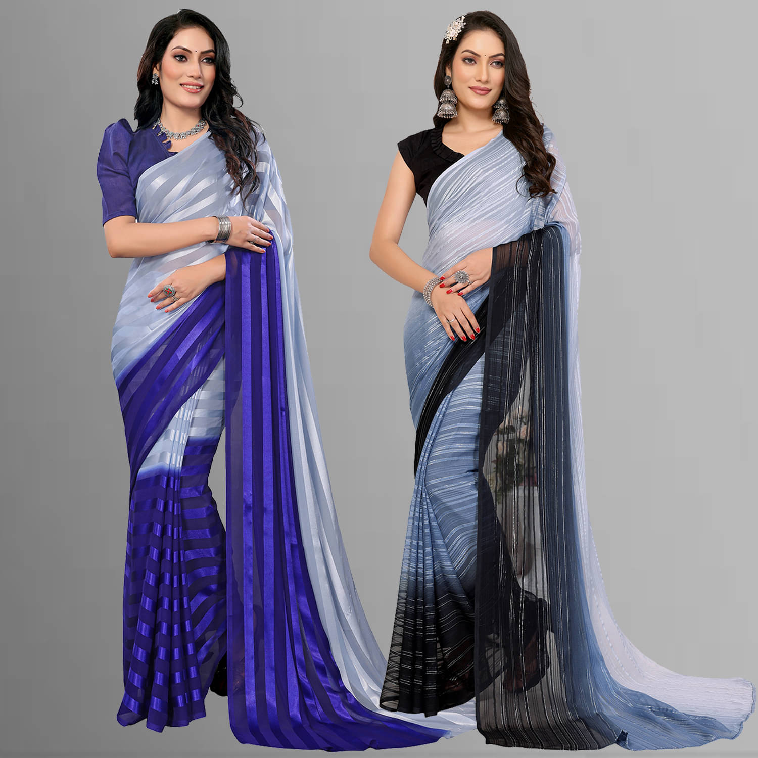     			Kashvi Sarees Satin Striped Saree With Unstitched Blouse Piece ( Multicolor )