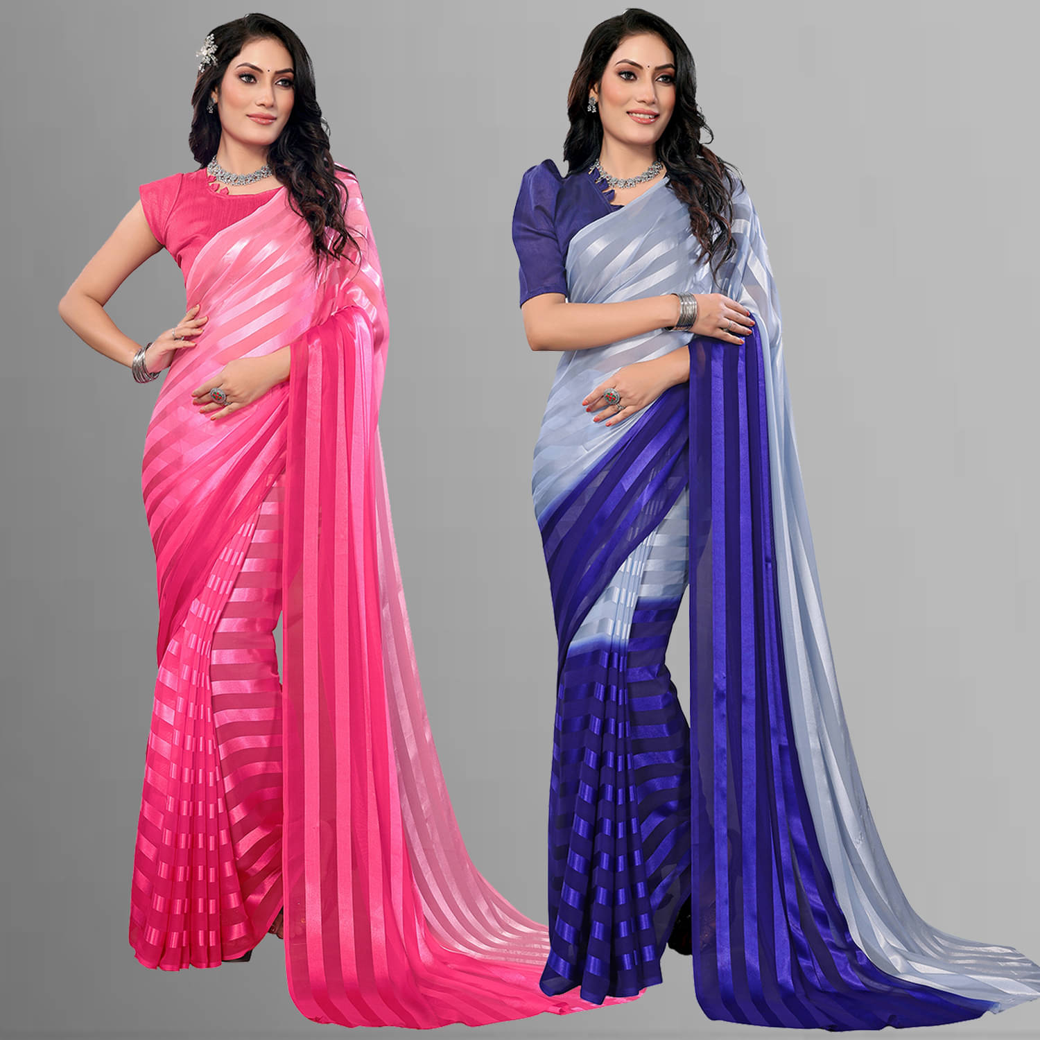 Kashvi Sarees Satin Striped Saree With Unstitched Blouse Piece ( Multicolor )     			Kashvi Sarees Satin Striped Saree With Unstitched Blouse Piece ( Multicolor )
