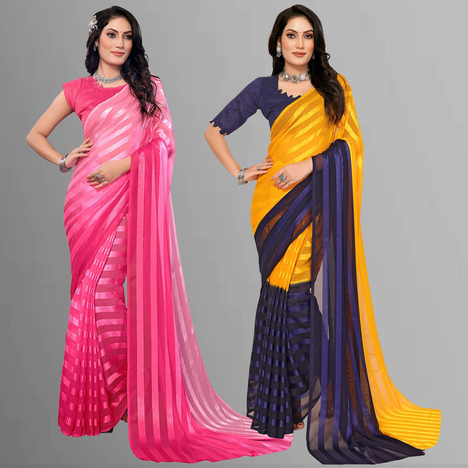 Kashvi Sarees Satin Striped Saree With Unstitched Blouse Piece ( Multicolor ) Kashvi Sarees Satin Striped Saree With Unstitched Blouse Piece ( Multicolor )