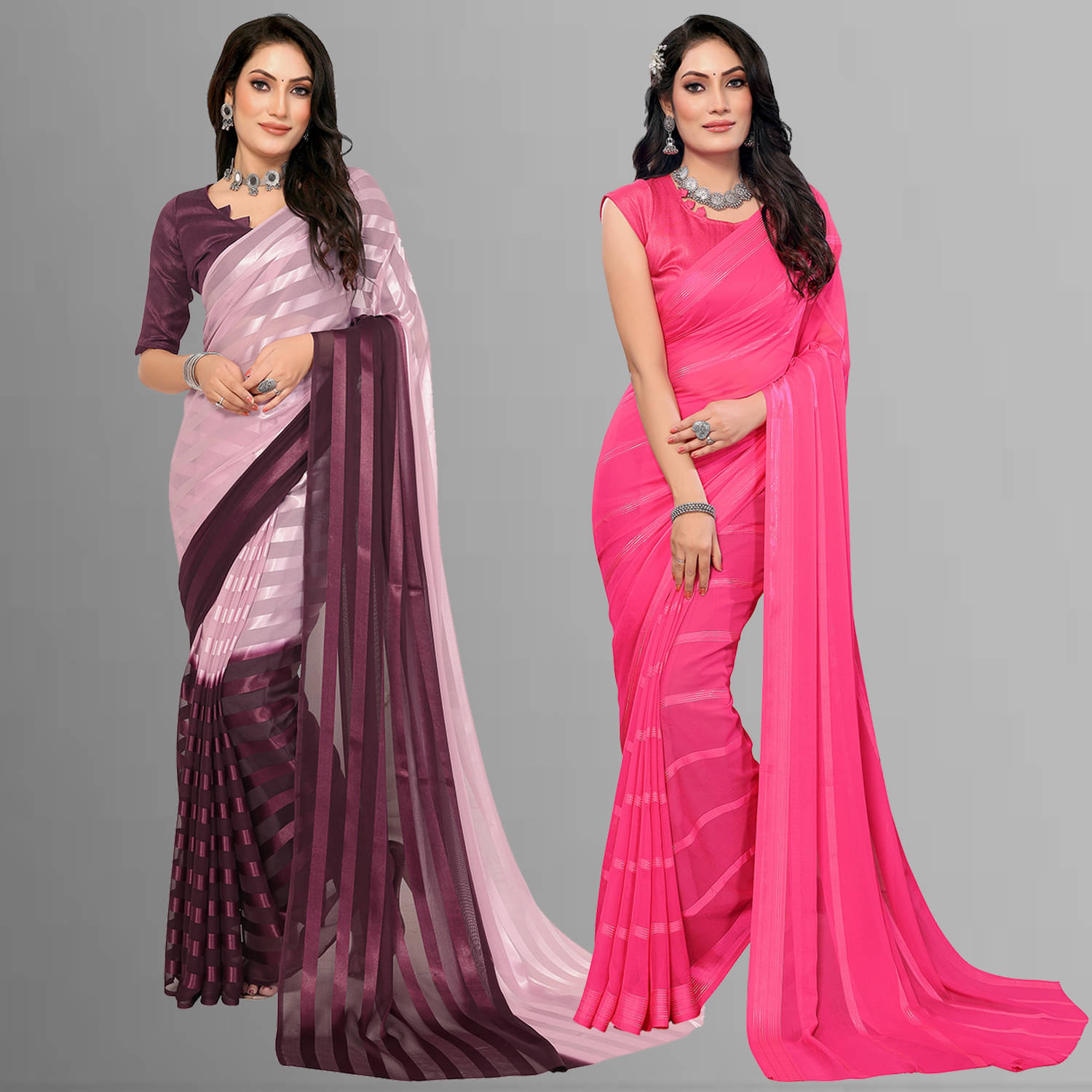 Kashvi Sarees Satin Striped Saree With Unstitched Blouse Piece ( Multicolor )     			Kashvi Sarees Satin Striped Saree With Unstitched Blouse Piece ( Multicolor )