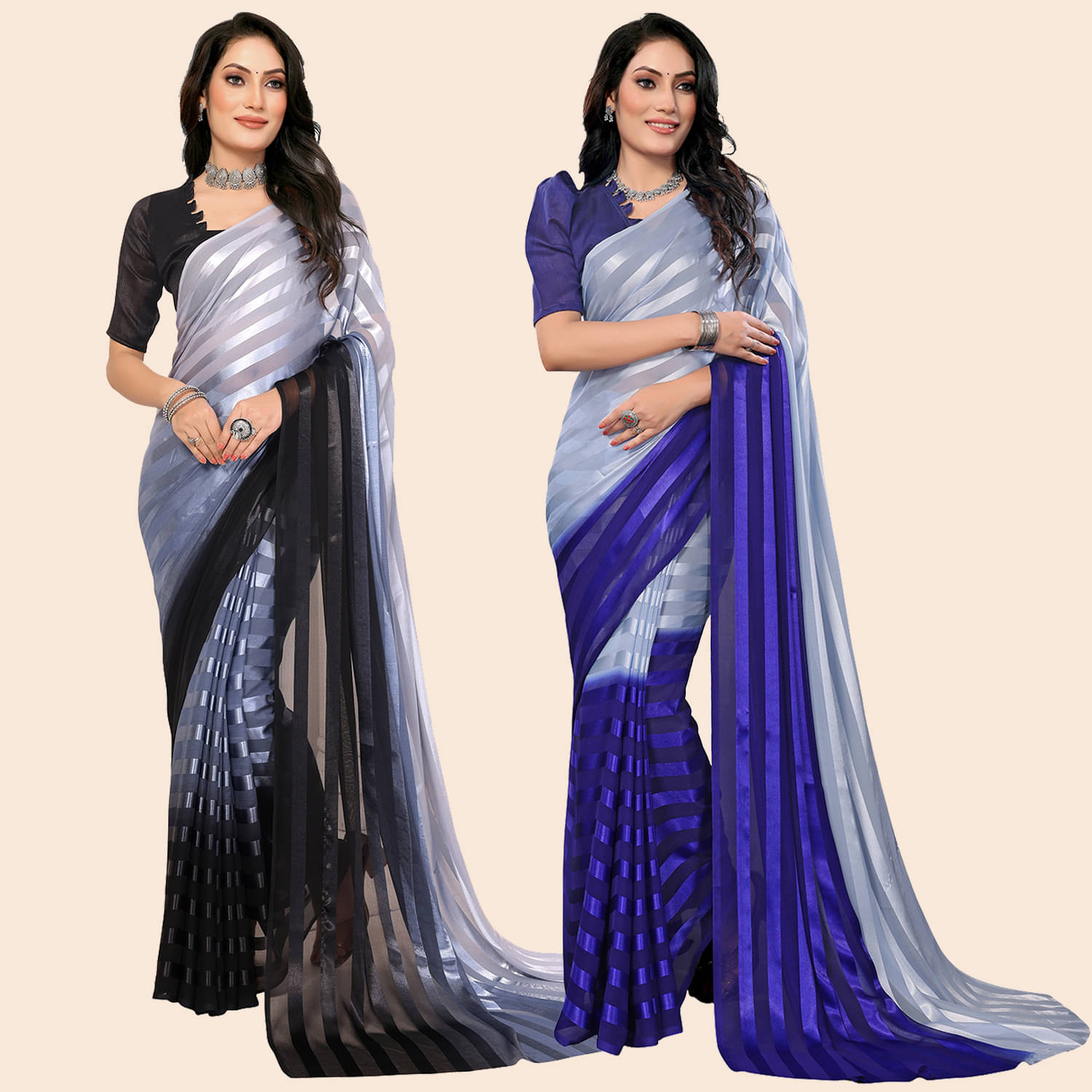 Kashvi Sarees Satin Striped Saree With Unstitched Blouse Piece ( Multicolor ) Kashvi Sarees Satin Striped Saree With Unstitched Blouse Piece ( Multicolor )