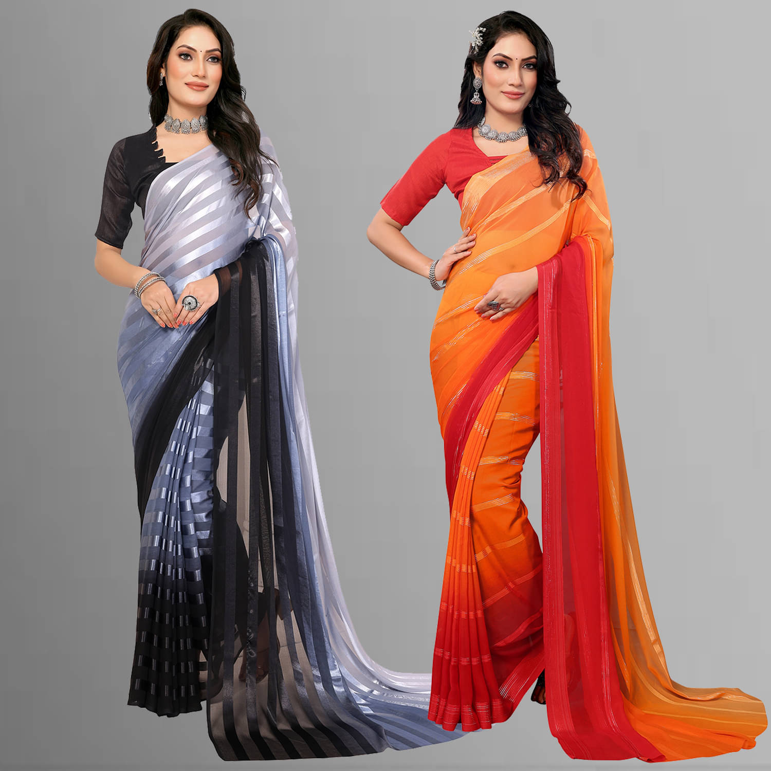 Kashvi Sarees Satin Striped Saree With Unstitched Blouse Piece ( Multicolor )     			Kashvi Sarees Satin Striped Saree With Unstitched Blouse Piece ( Multicolor )